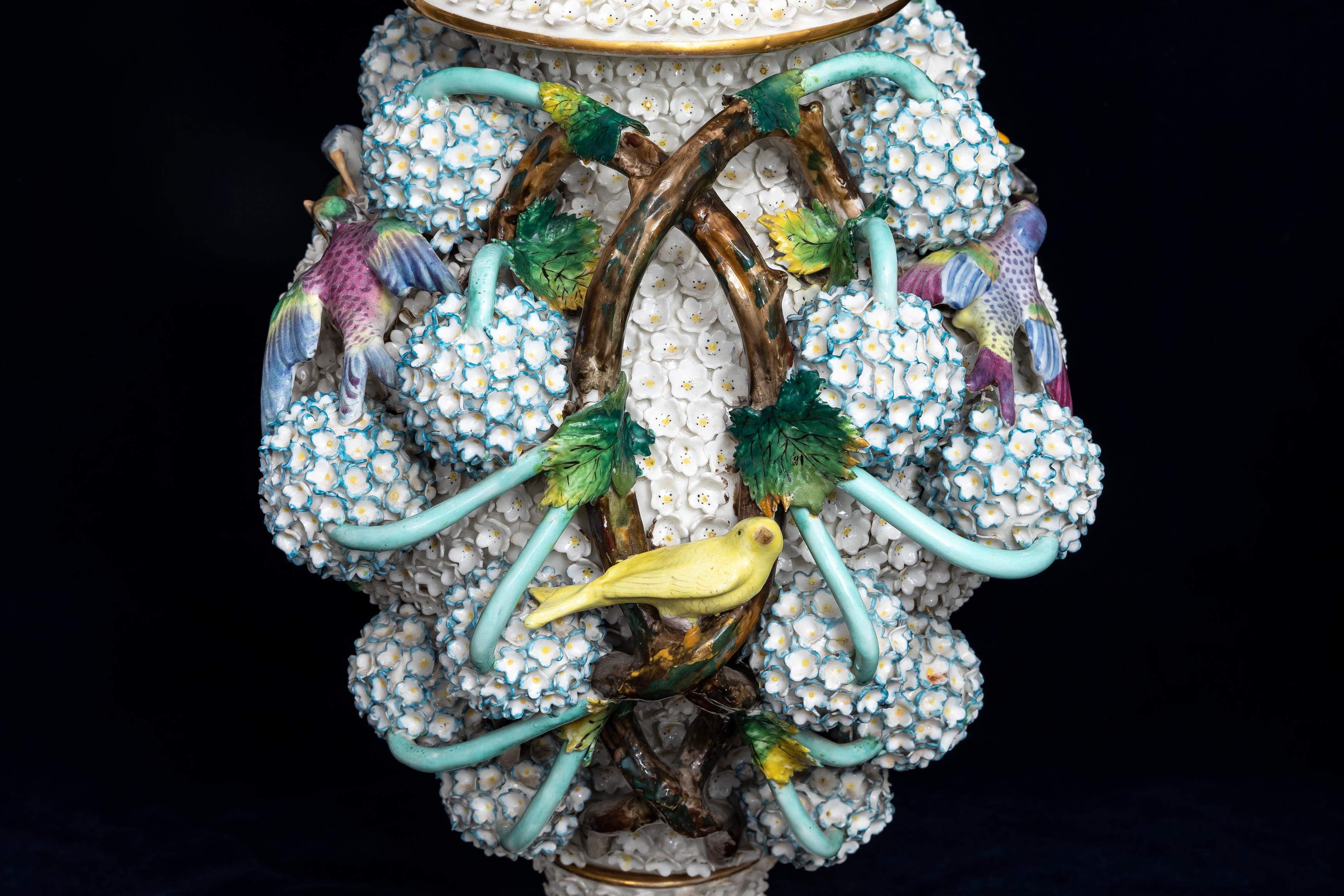 A Pair of 19th Century Meissen Porcelain Scheenballen Parrot Covered Vases 7