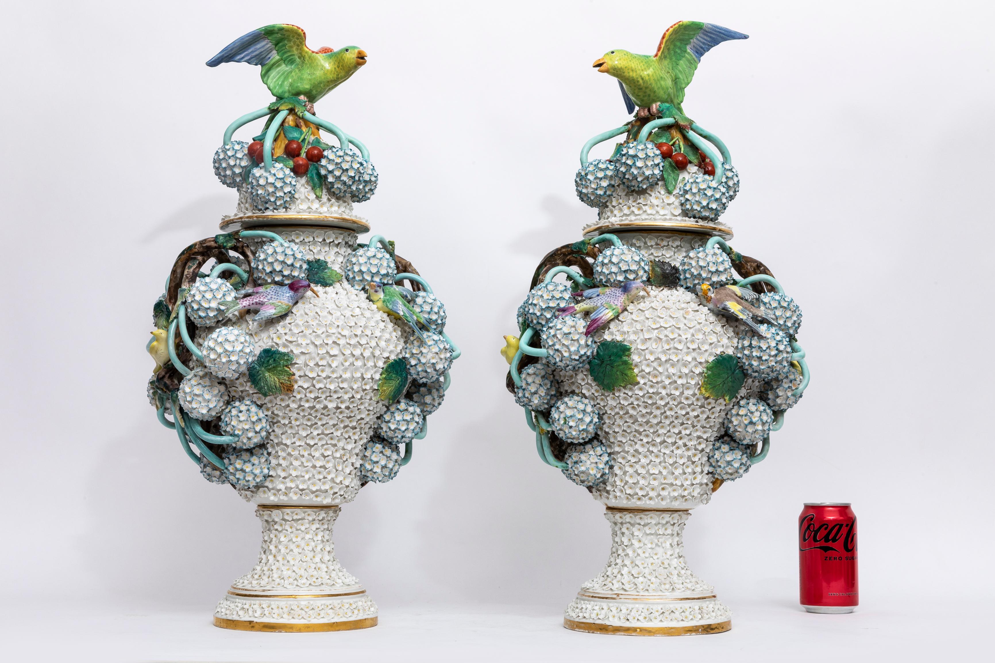 A Monumental and Beautiful Pair of 19th Century Meissen Porcelain Schneeballen 
