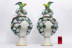 A Pair of 19th Century Meissen Porcelain Scheenballen Parrot Covered Vases