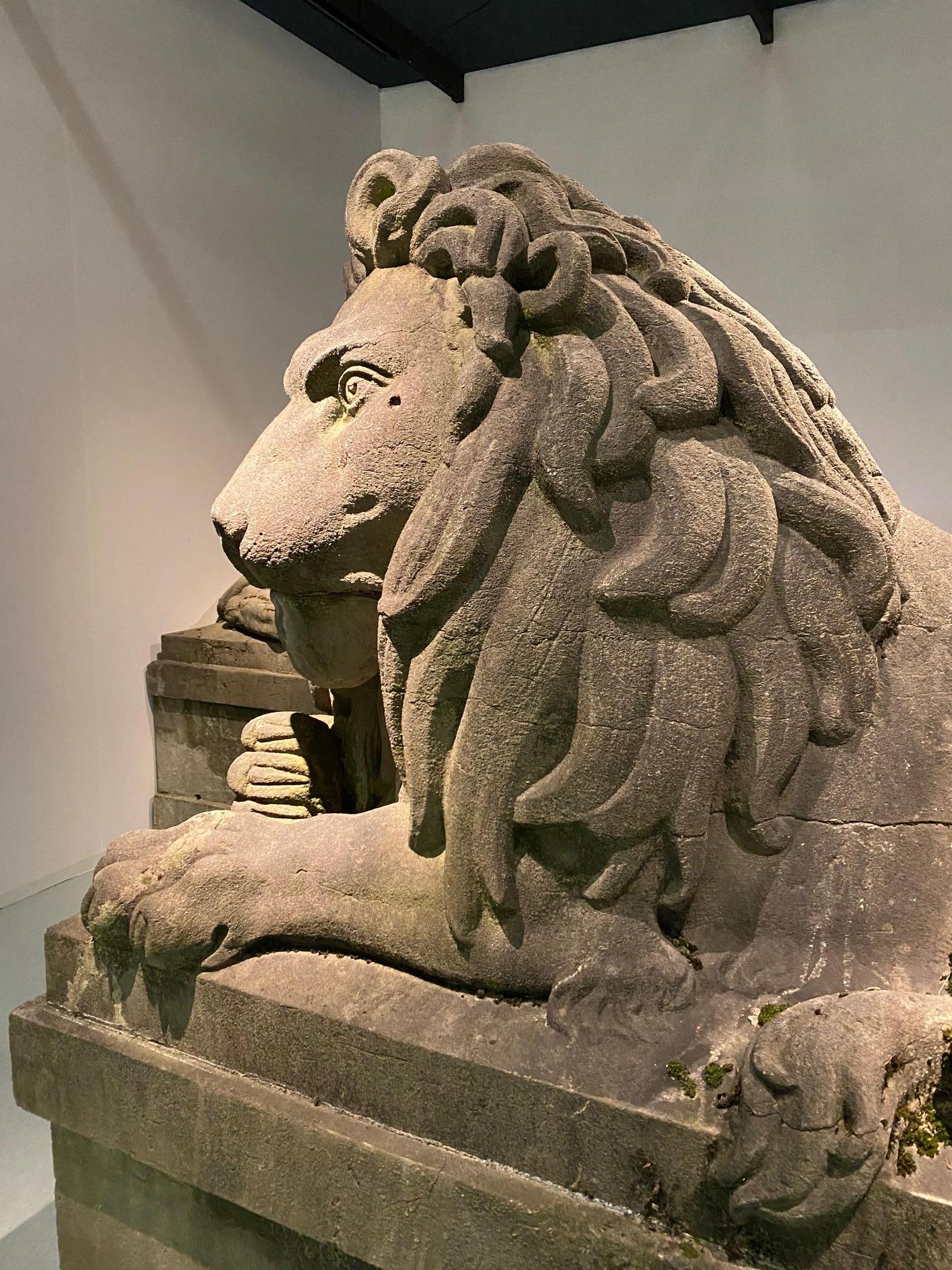 A pair of 19th century monumental carved stone lions.  Belgium around 1840 2
