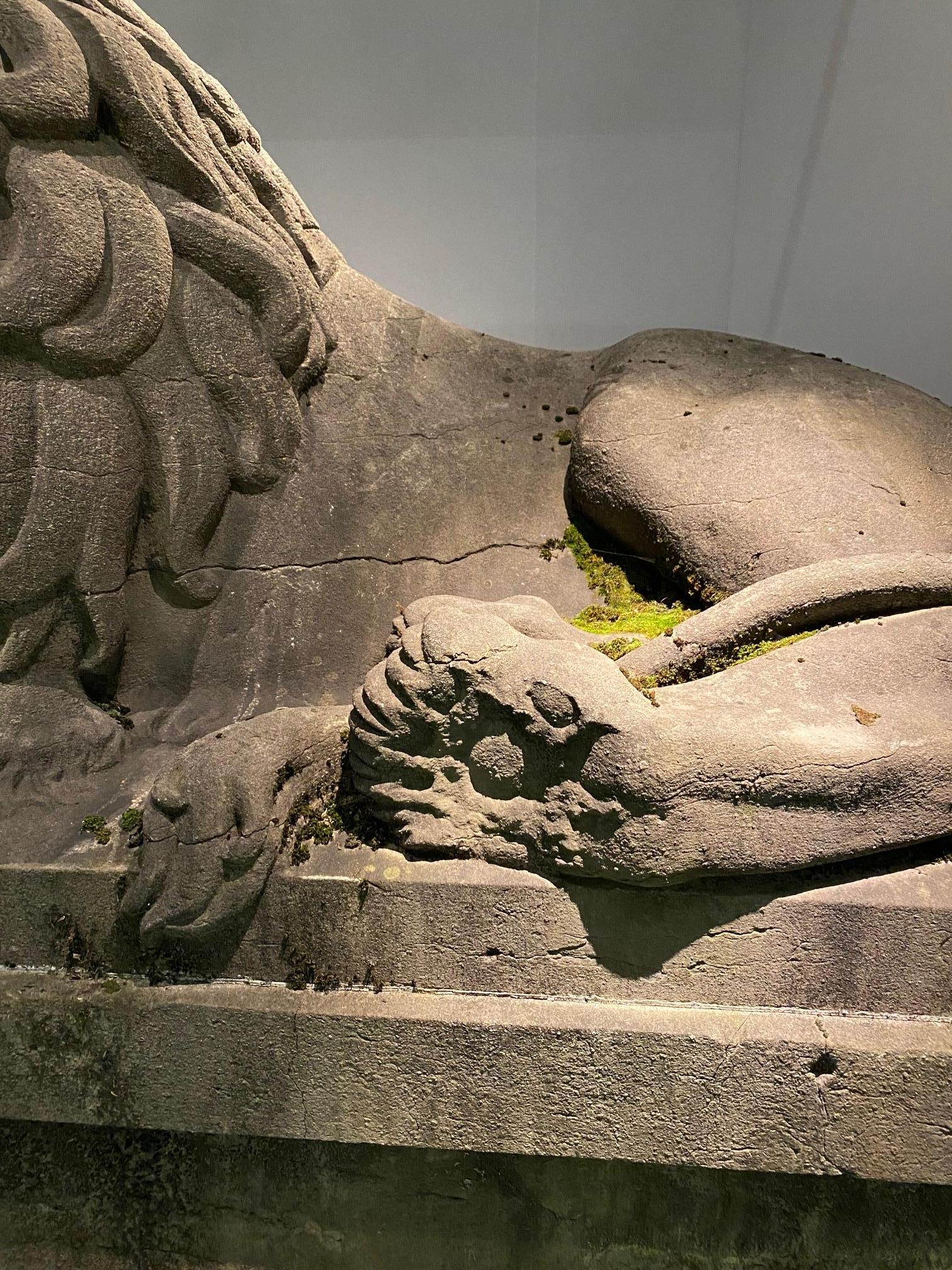 A pair of 19th century monumental carved stone lions.  Belgium around 1840 3