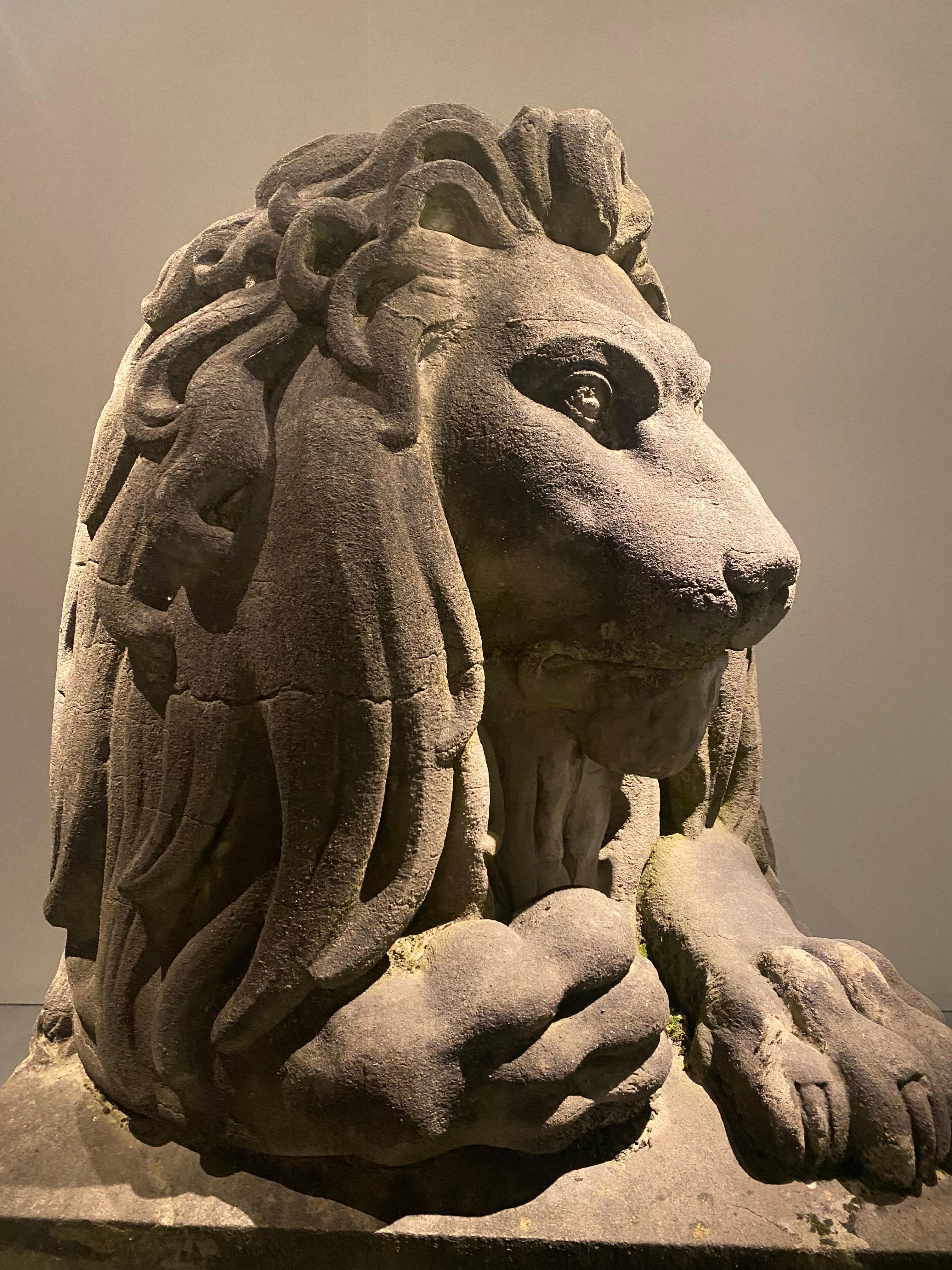 A pair of 19th century monumental carved stone lions.  Belgium around 1840 4