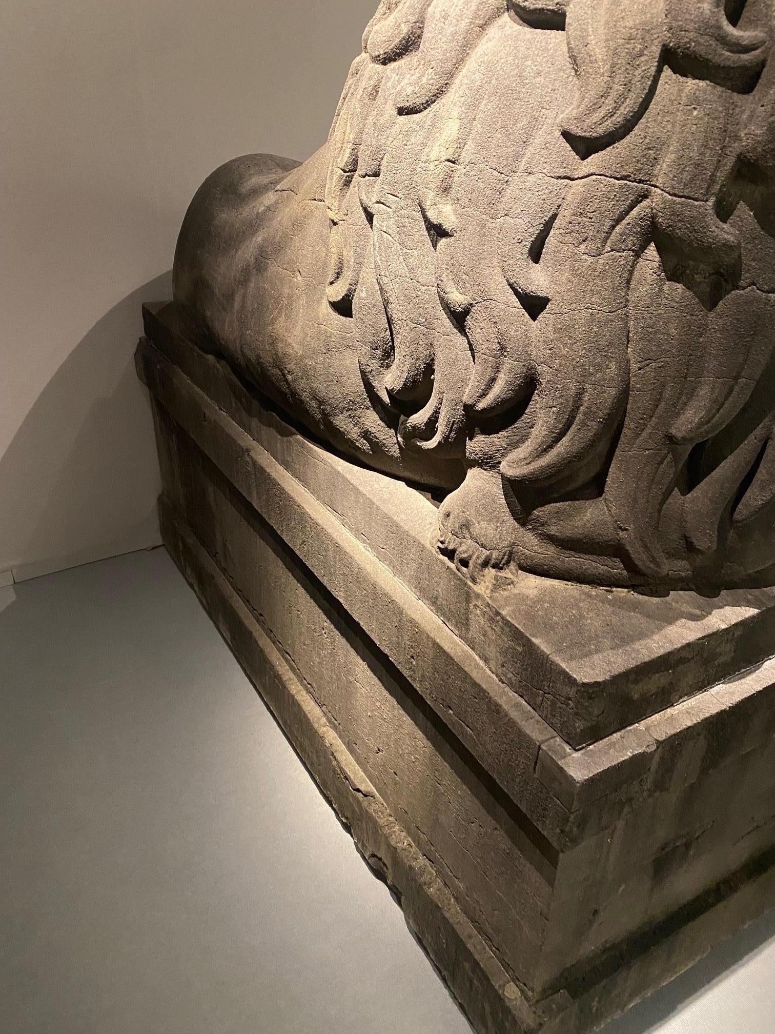 A pair of 19th century monumental carved stone lions.  Belgium around 1840 9