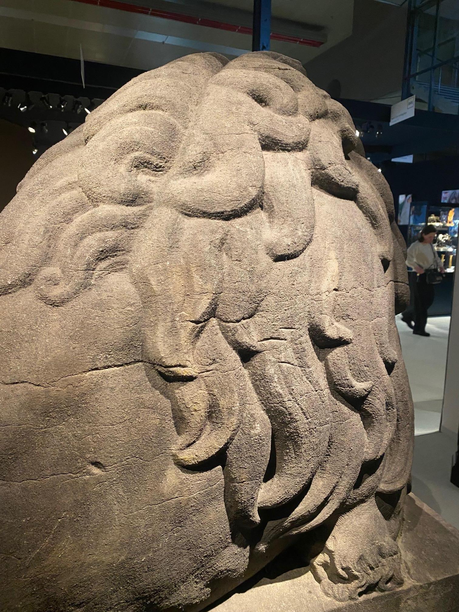 A pair of 19th century monumental carved stone lions.  Belgium around 1840 10
