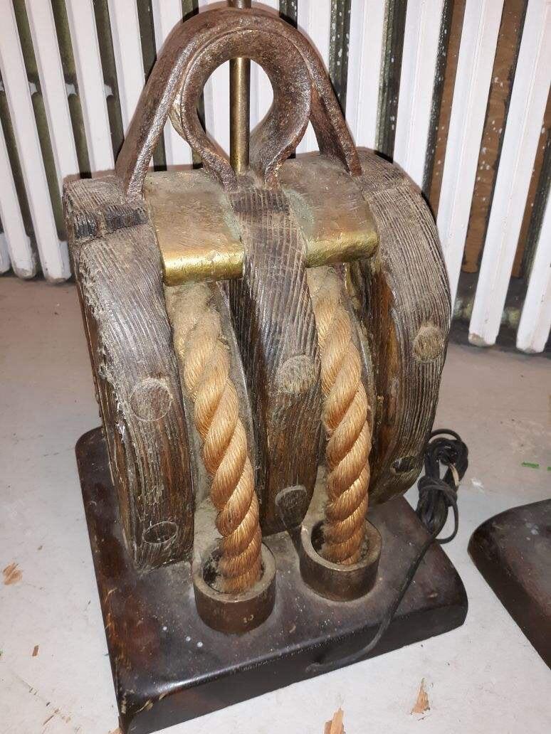 Pair of 19th Century Nautical Pullies Now as Lamps 2