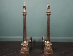 A Pair of 19th Century Neo-Classical Brass Fireplace Andirons