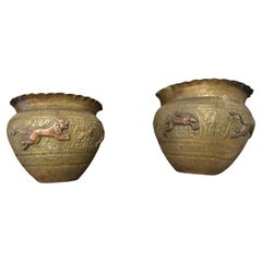 Pair of 19th Century North African Brass and Copper Jardiniere Pots