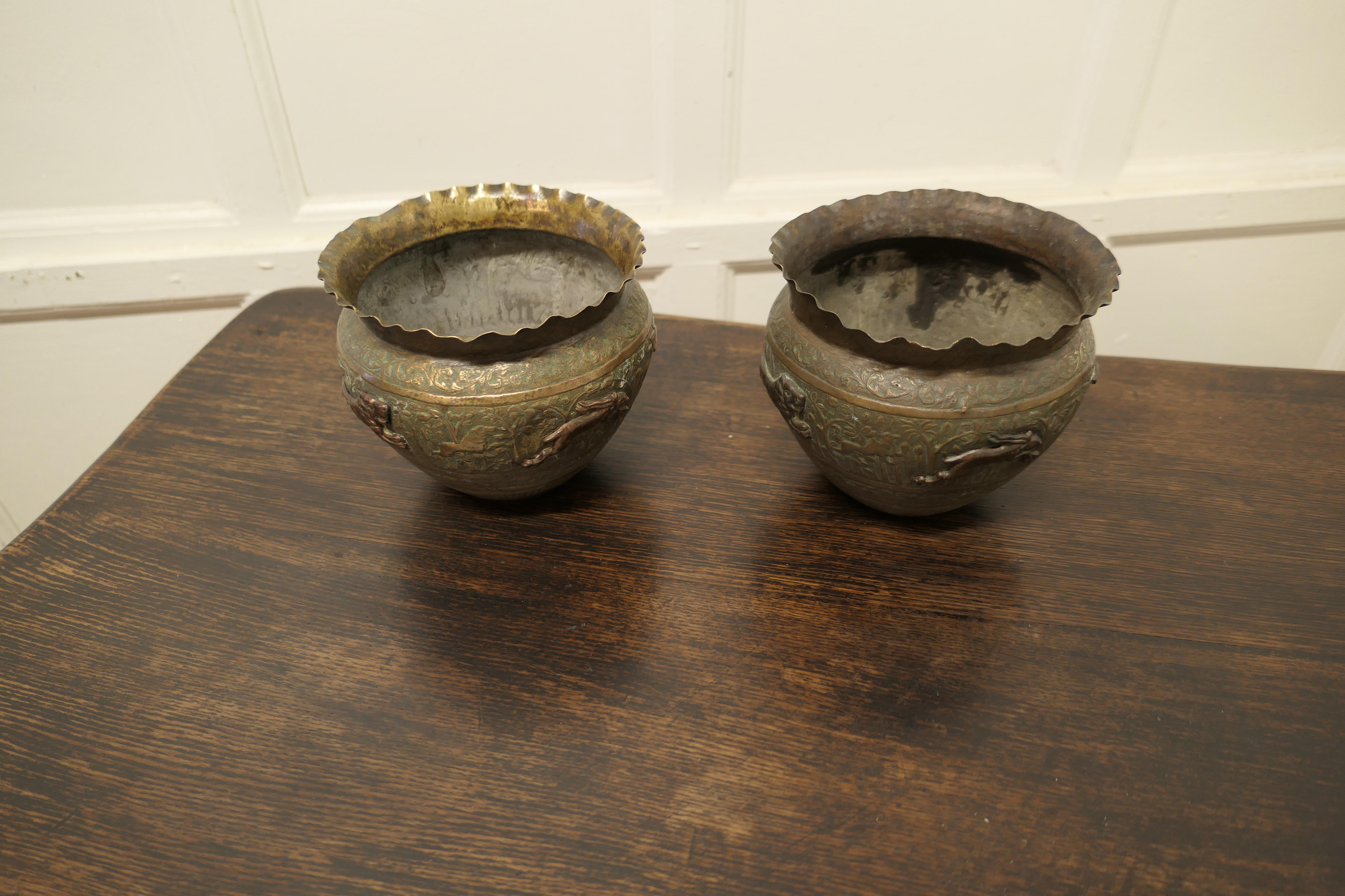 Pair of 19th Century North African Brass and Copper Jardiniere Pots For Sale 1