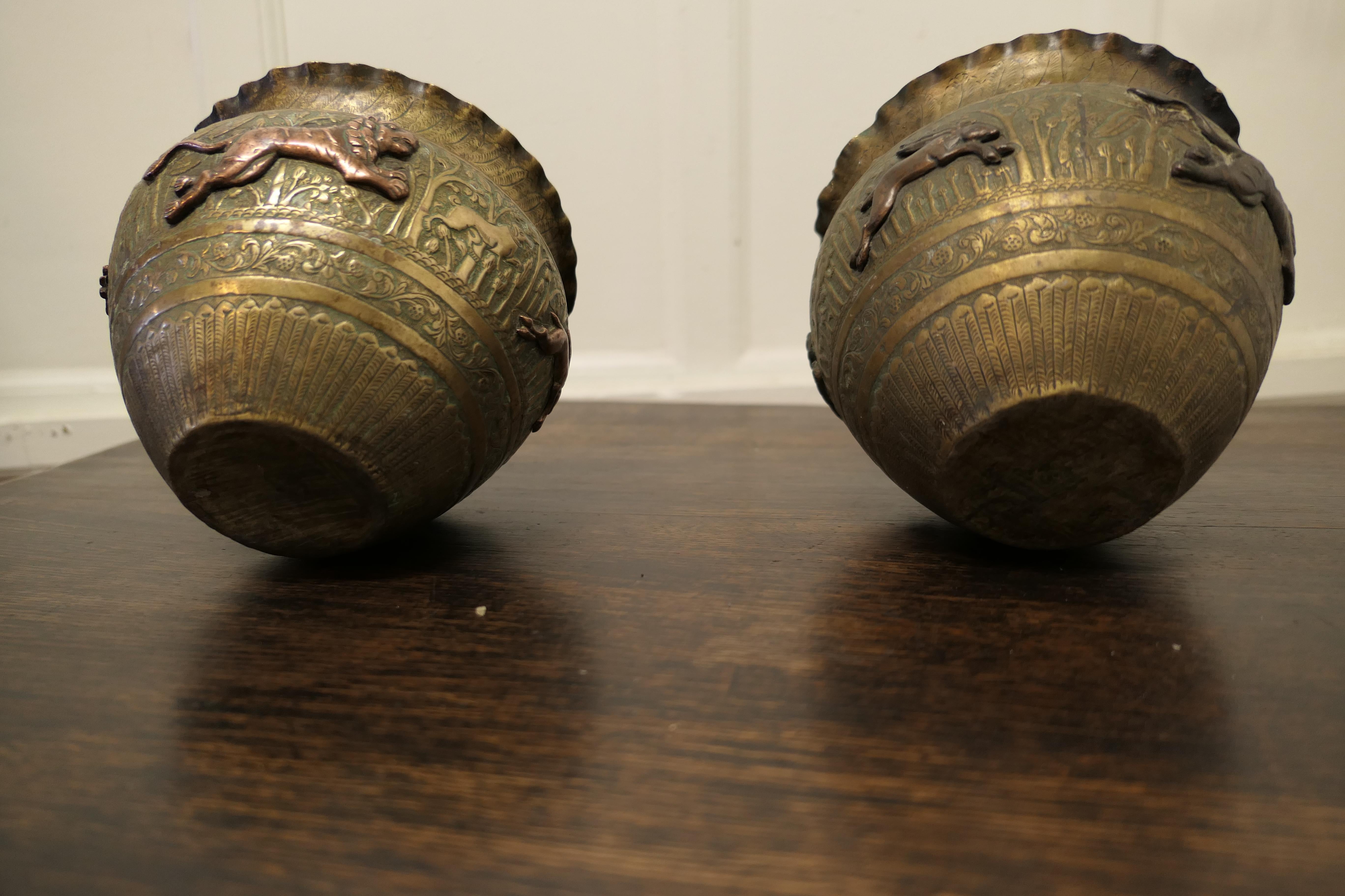 Pair of 19th Century North African Brass and Copper Jardiniere Pots For Sale