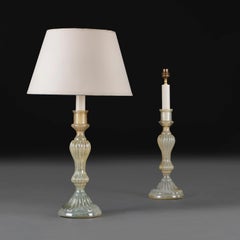 A Pair of 19th Century Opaline Glass Candlestick Lamps