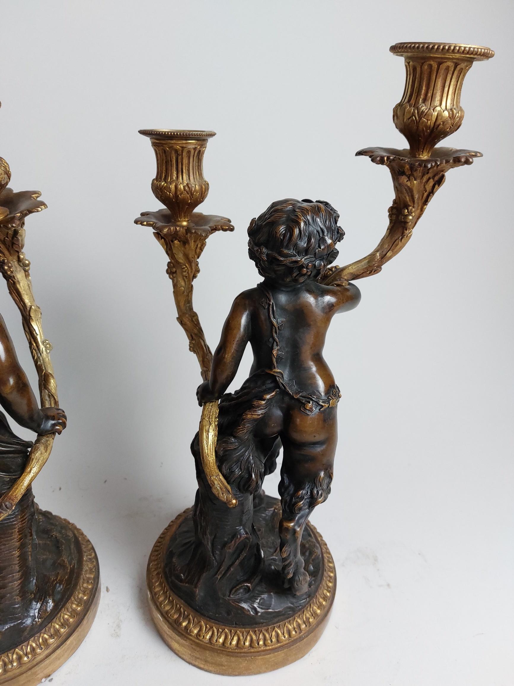 Pair of 19th Century Ormolu Candlestick Holders Held by Bronze Fawns/Cherubs For Sale 1