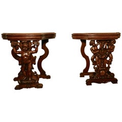 Pair of 19th Century Ornately Carved Walnut Rocco Console Tables