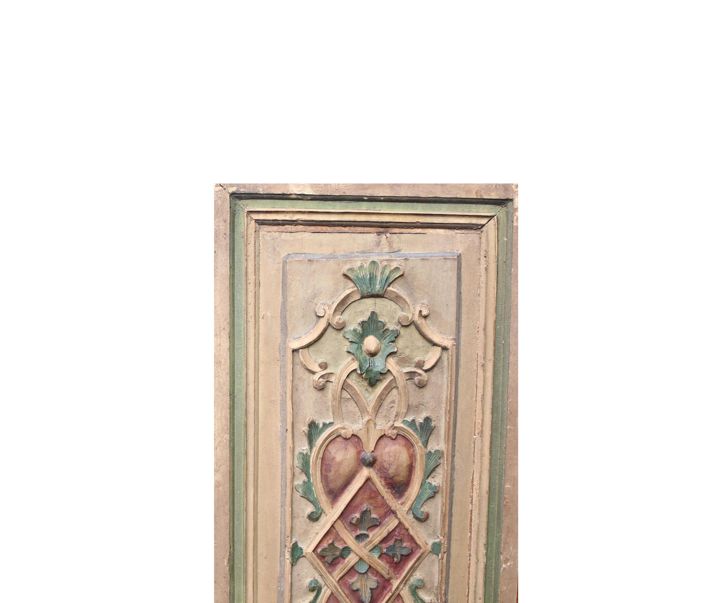 Pine Pair of 19th Century Painted Carved Panels For Sale