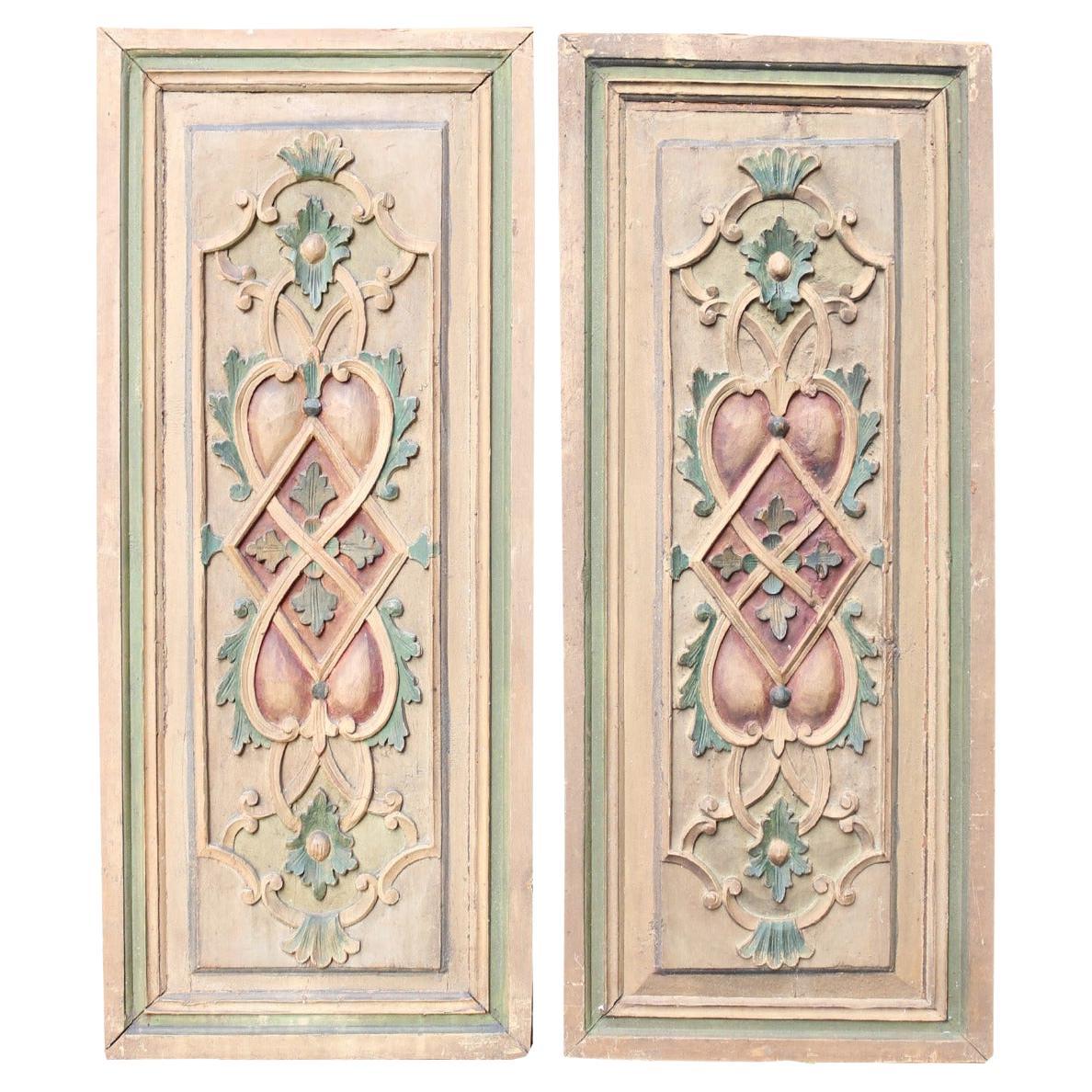 Pair of 19th Century Painted Carved Panels