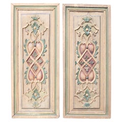 Antique Pair of 19th Century Painted Carved Panels