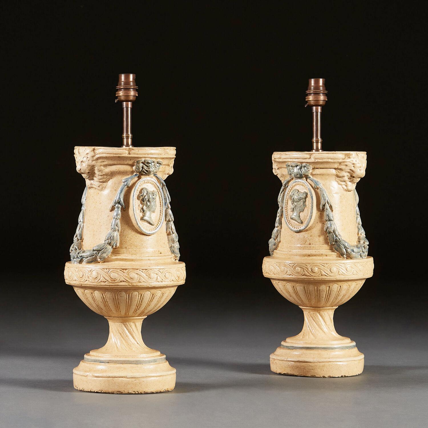 English Pair of 19th Century Painted Urns as Lamps