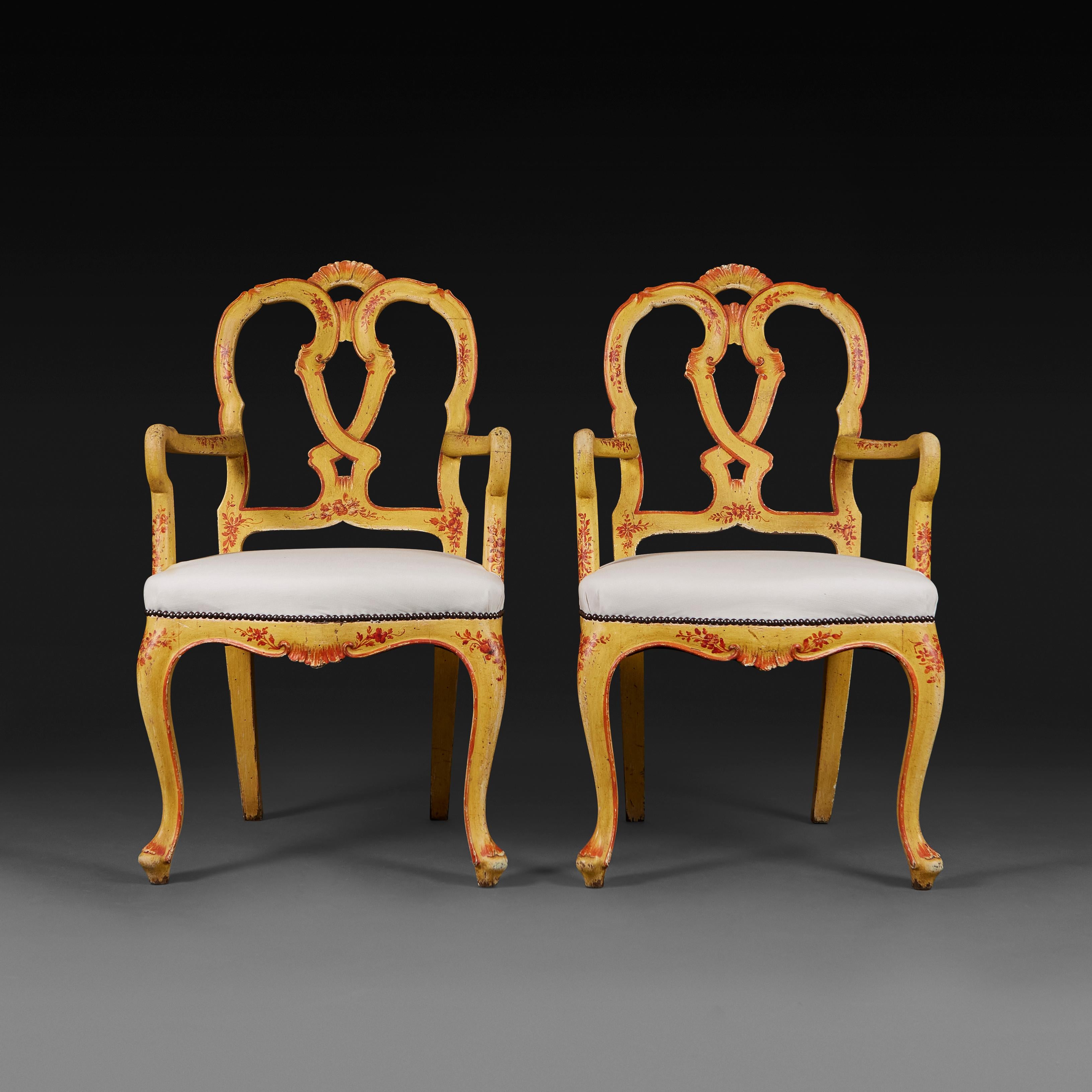 Italian A Pair of 19th Century Painted Venetian Armchairs For Sale