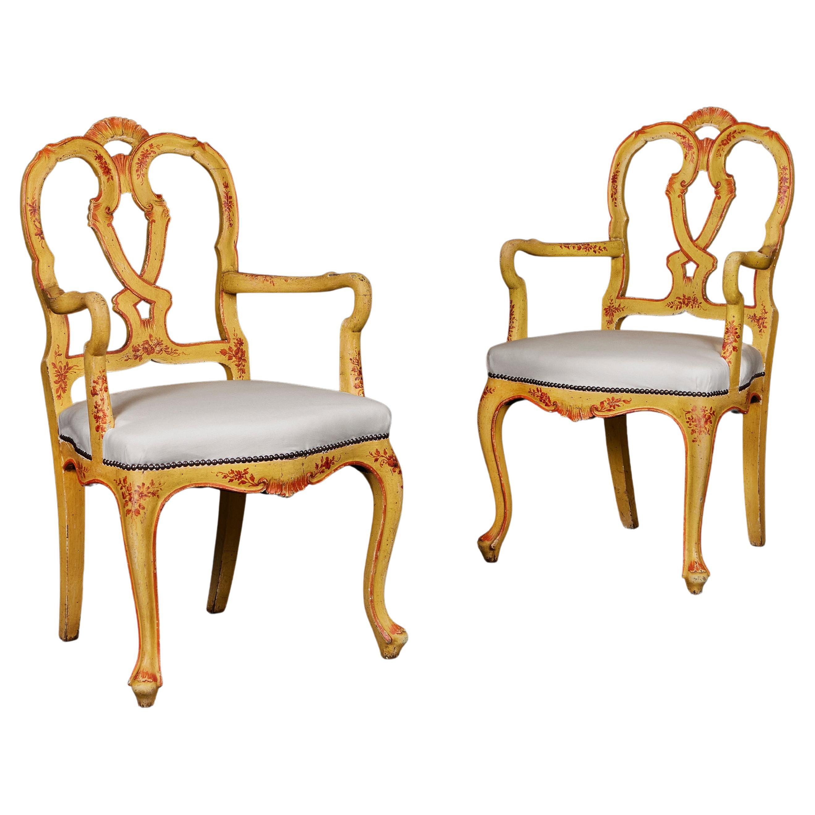 A Pair of 19th Century Painted Venetian Armchairs For Sale