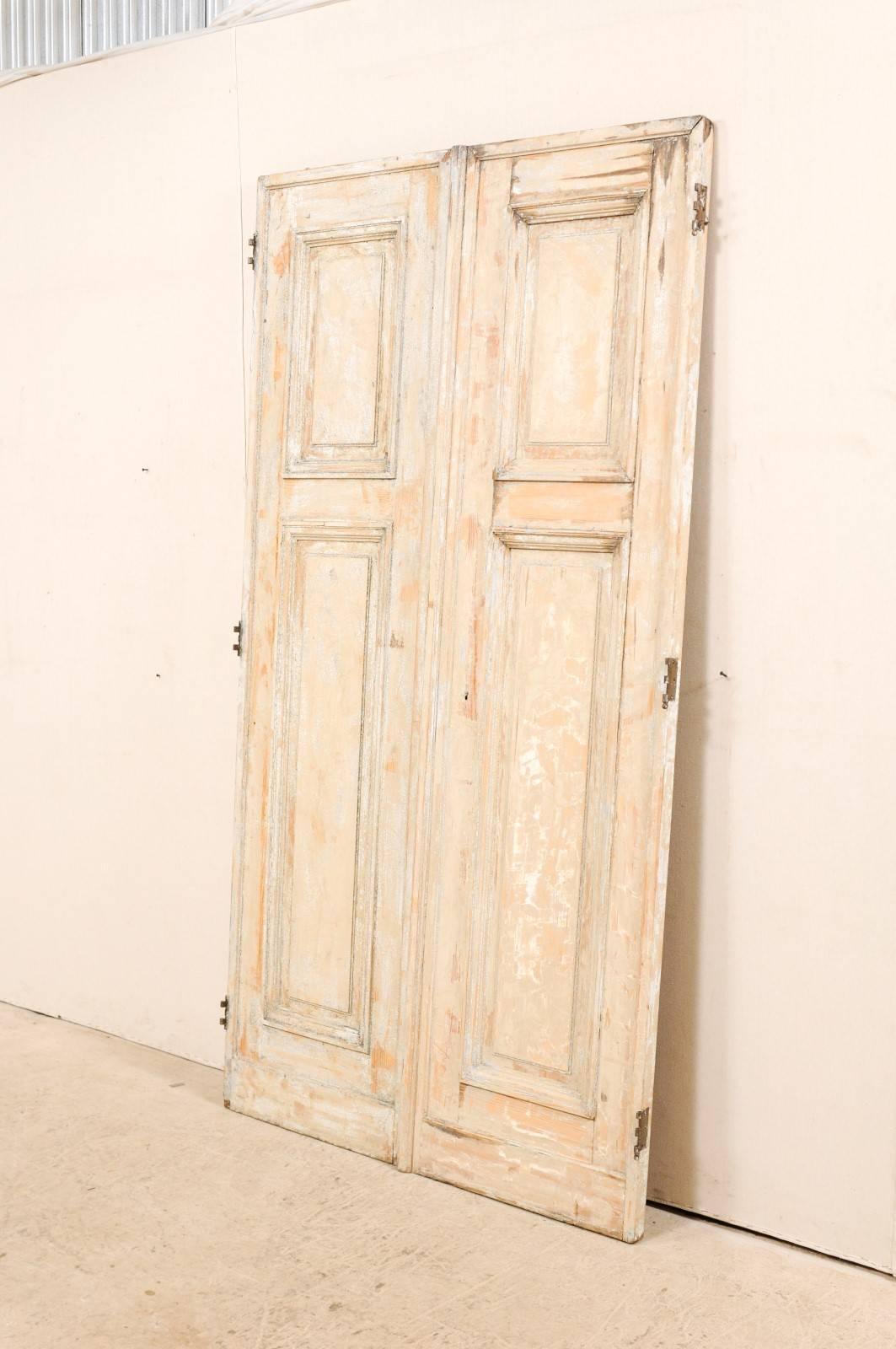 Pair of 19th Century Painted Wood French Doors with Nice Recessed Panels 4