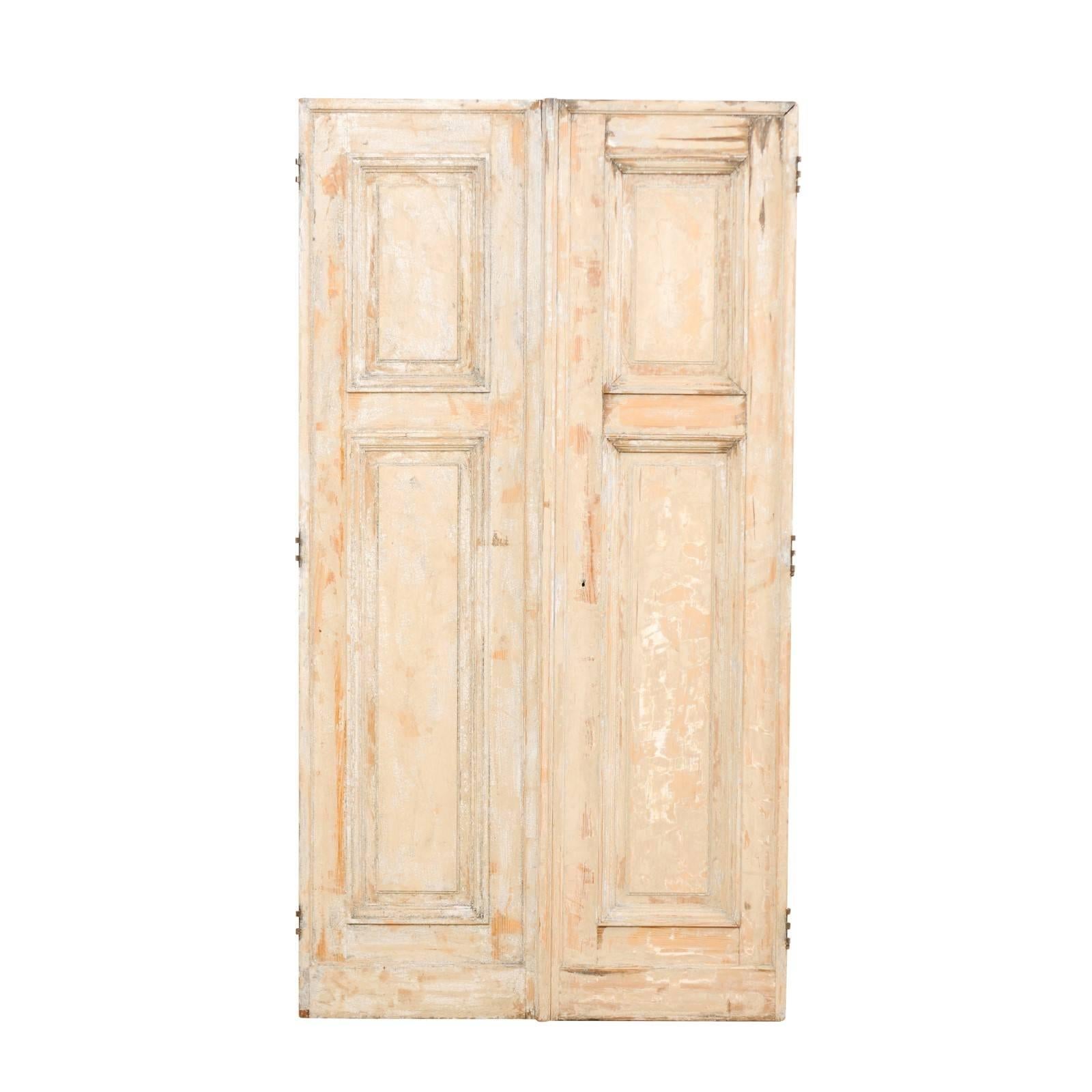 Pair of 19th Century Painted Wood French Doors with Nice Recessed Panels