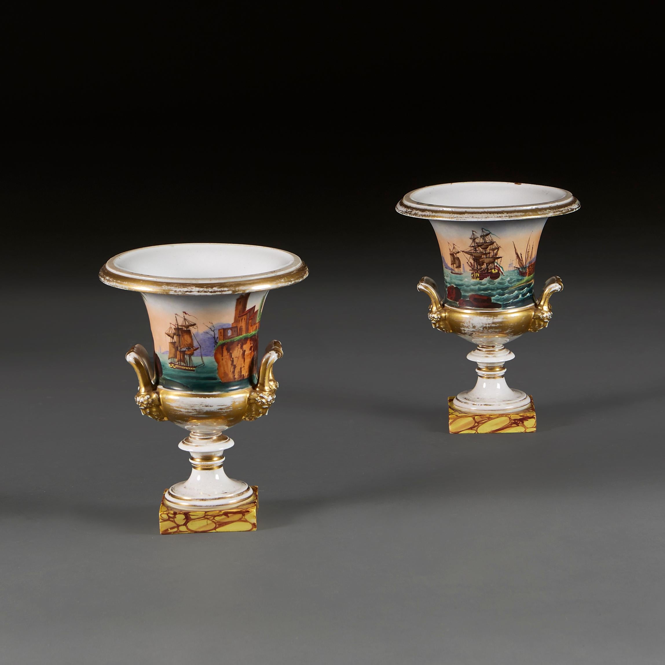 French A Pair of 19th Century Paris Porcelain Urns  For Sale