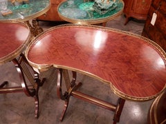Pair of 19th Century Parquetry Mahogany and Gilt Bronze Kidney Shaped Tables
