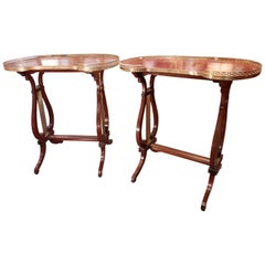 Pair of 19th Century Parquetry Mahogany and Gilt Bronze Kidney Shaped Tables