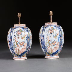 Pair of 19th Century Polychrome Delft Lamps
