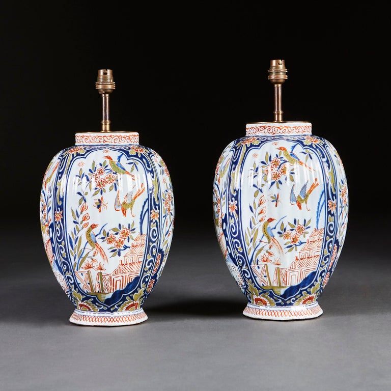 Pair of 19th Century Polychrome Delft Lamps at 1stDibs