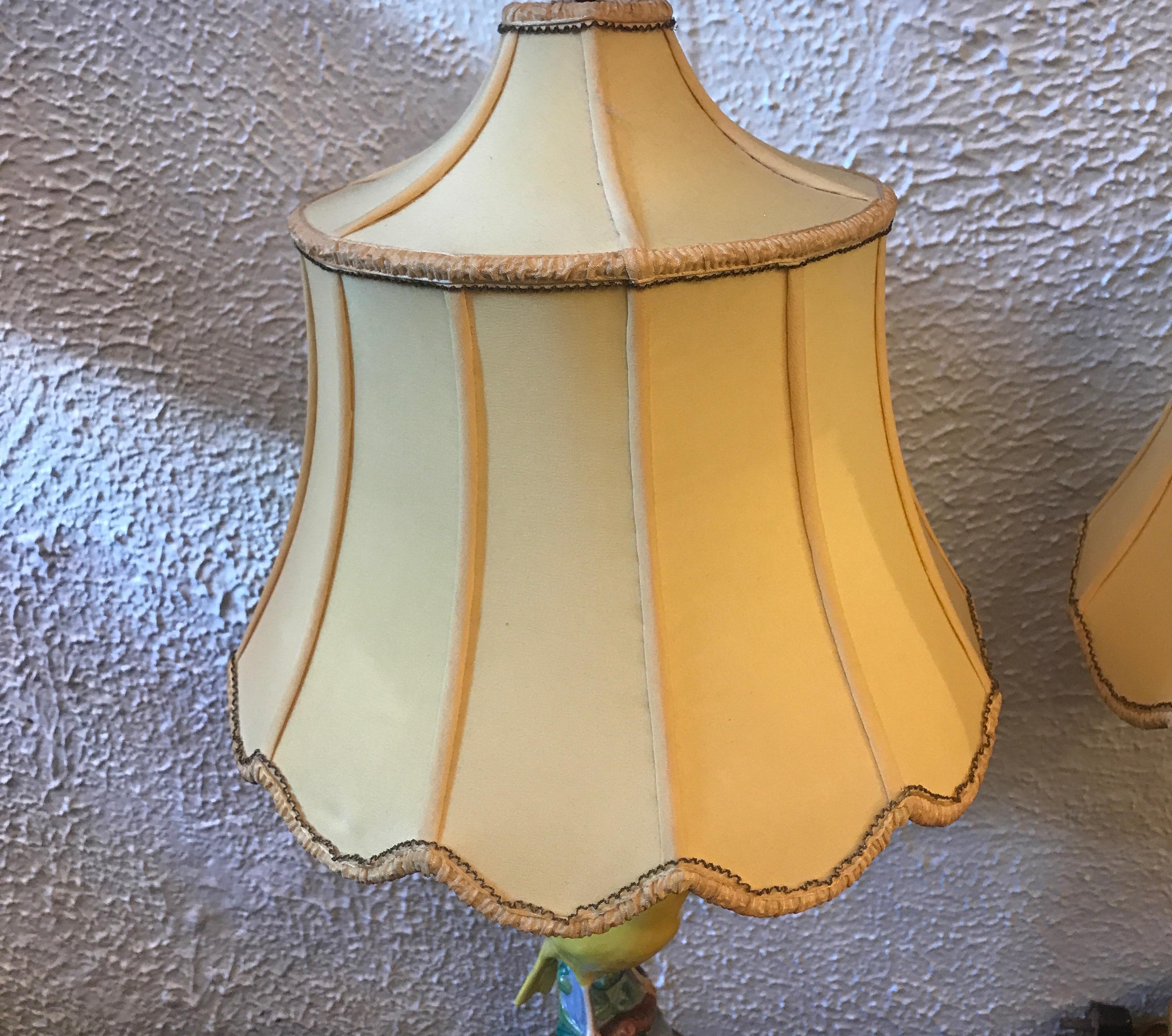 Hand-Painted Pair of 19th Century Porcelain Birds Now as Lamps