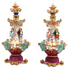 Pair of 19th Century Porcelain Covered Decanters
