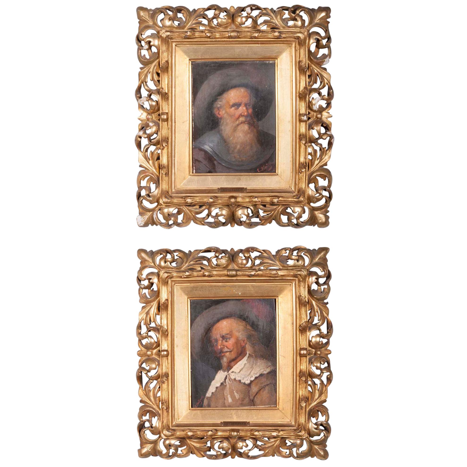 Pair of 19th Century Portraits by C. Stoitzner, Austria For Sale