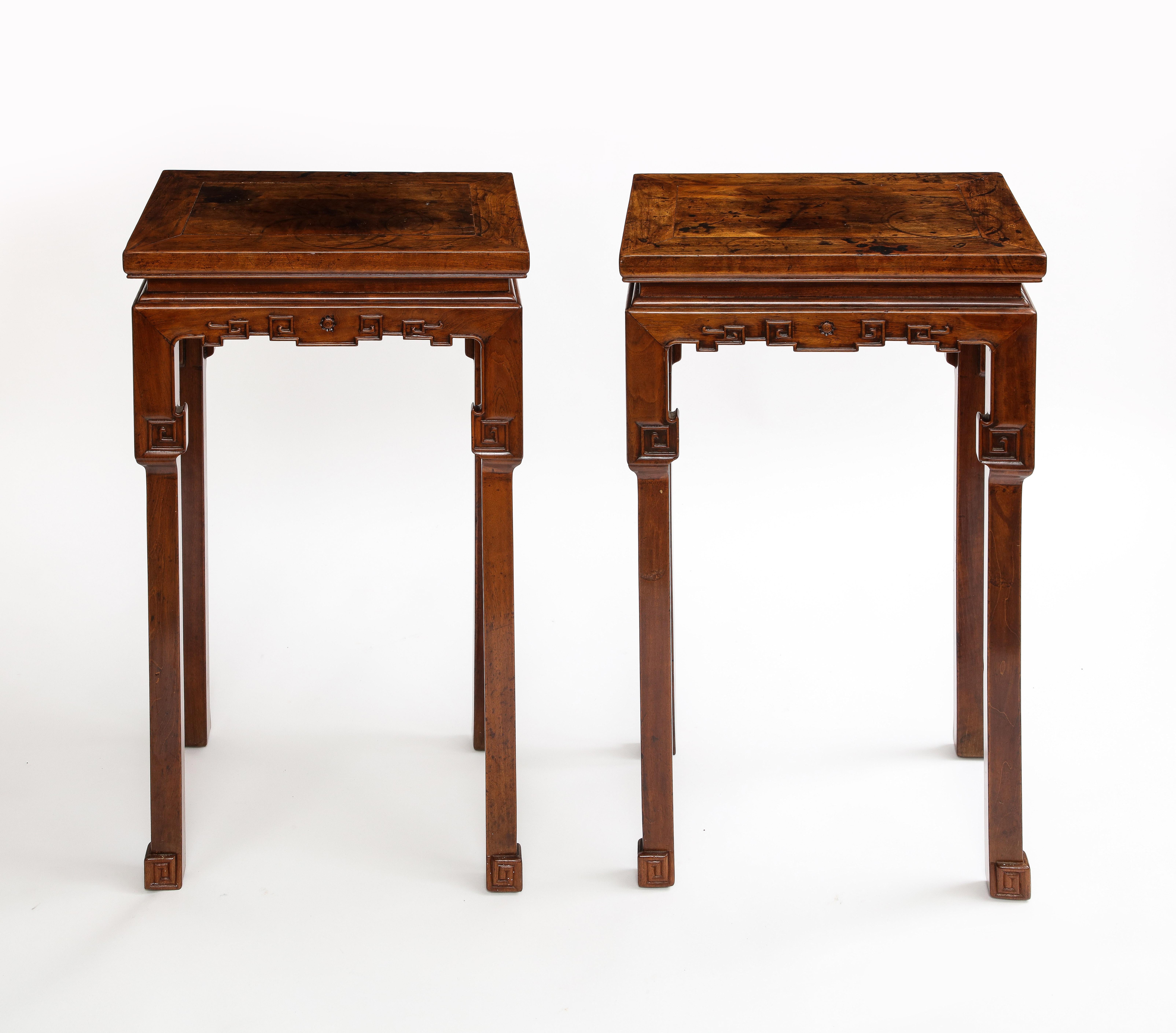 A Pair of 19th Century Qing Dynasty Chinese Carved Hardwood Pedestals In Good Condition For Sale In New York, NY