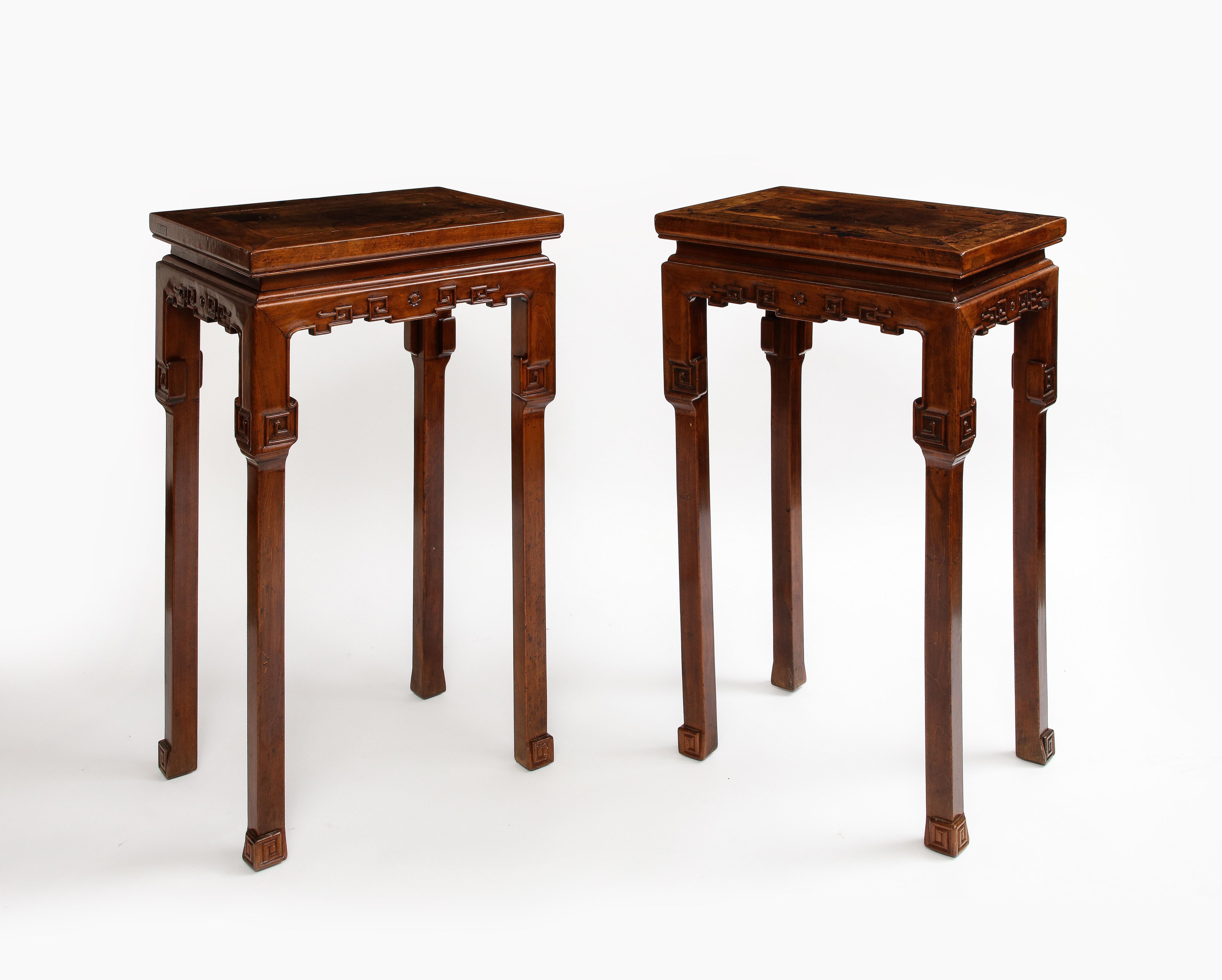 Wood A Pair of 19th Century Qing Dynasty Chinese Carved Hardwood Pedestals For Sale