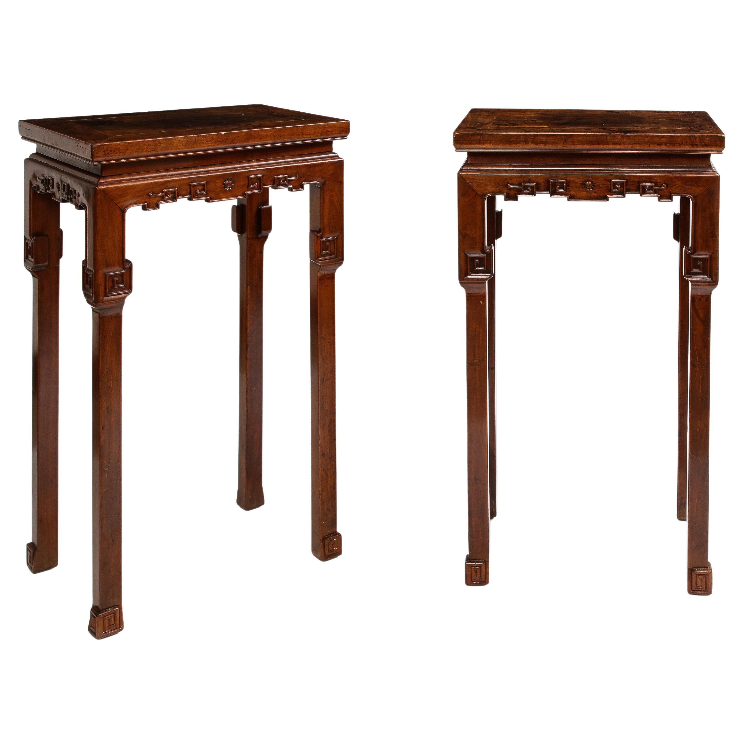 A Pair of 19th Century Qing Dynasty Chinese Carved Hardwood Pedestals For Sale