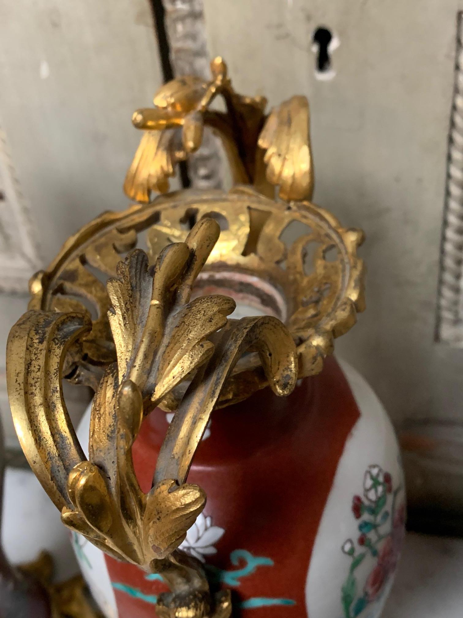 Pair of 19th Century Red Chinese Porcelain Vases with French Bronze Mounts 7