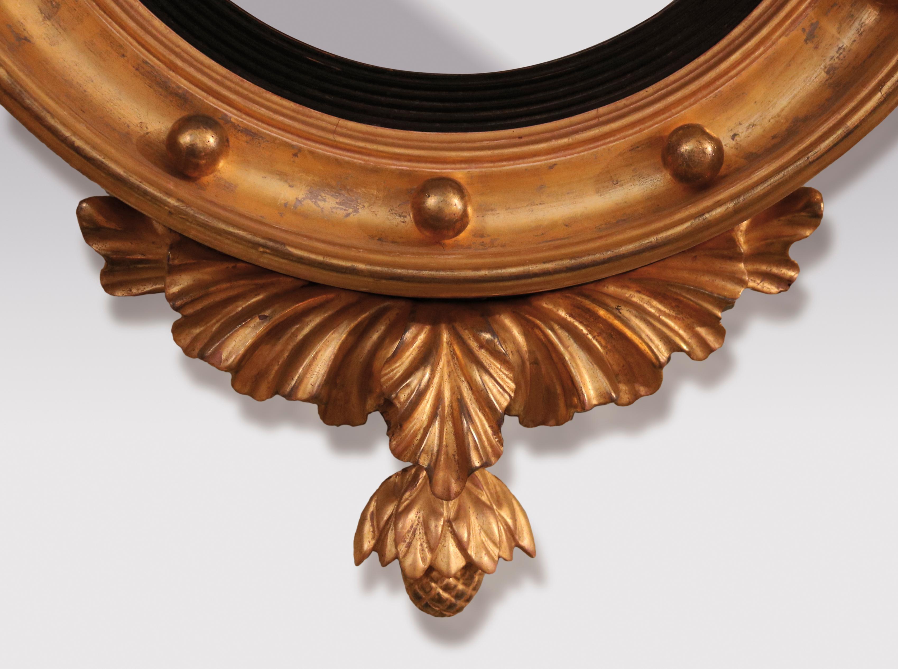 Pair of 19th Century Regency Giltwood Convex Mirrors 1