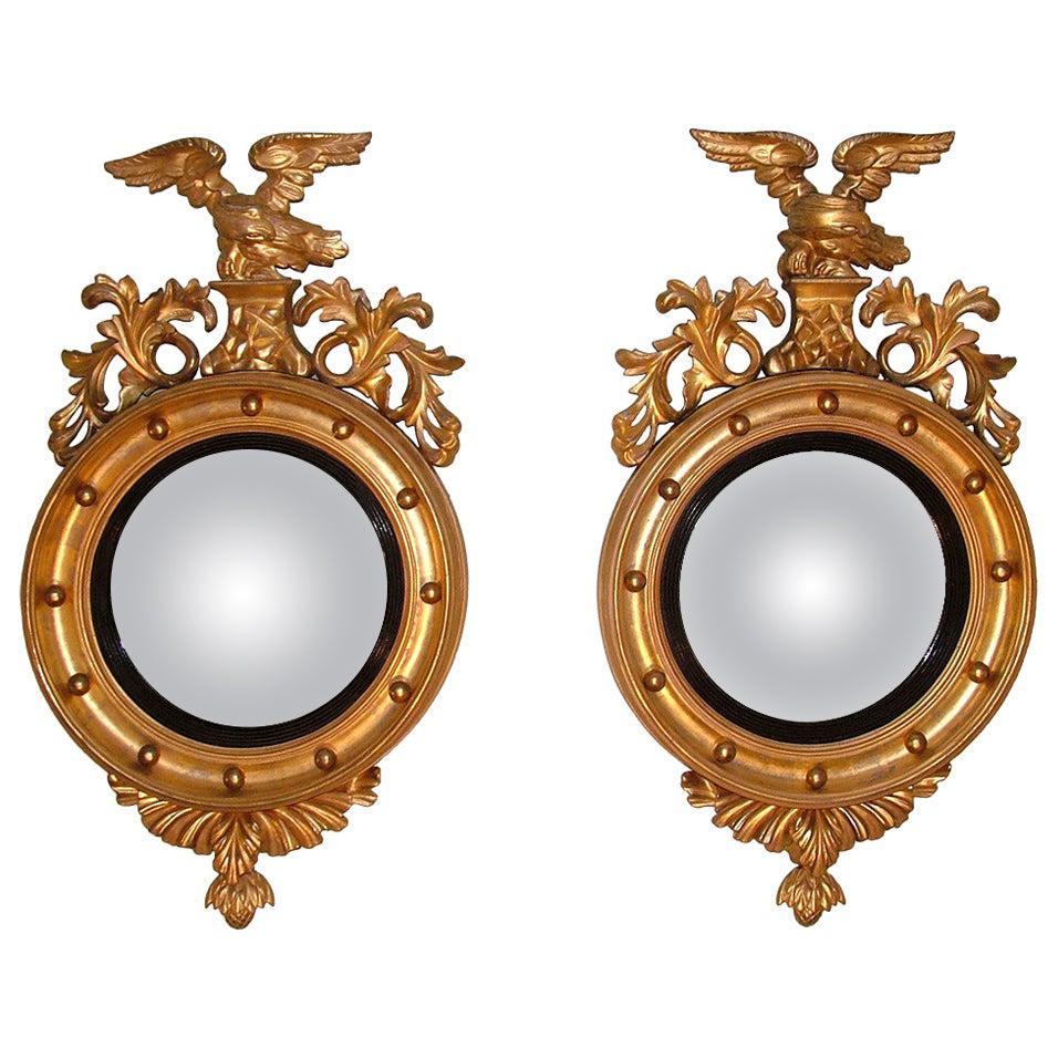 Pair of 19th Century Regency Giltwood Convex Mirrors