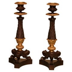 Pair of 19th Century Regency Period Bronze and Ormolu Candlesticks