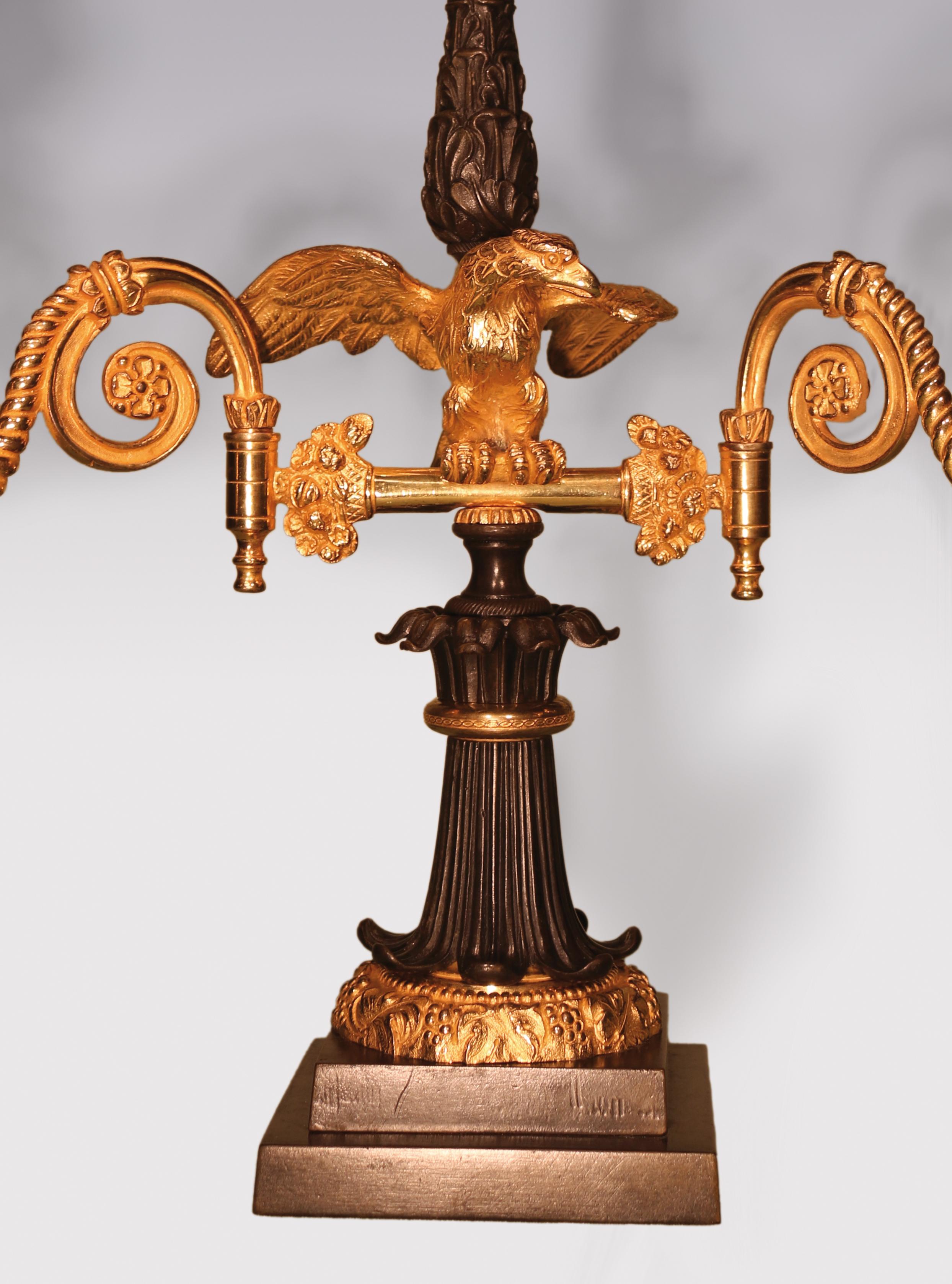 Pair of 19th Century Regency Period Bronze and Ormolu Two Light Candelabra In Good Condition In London, GB