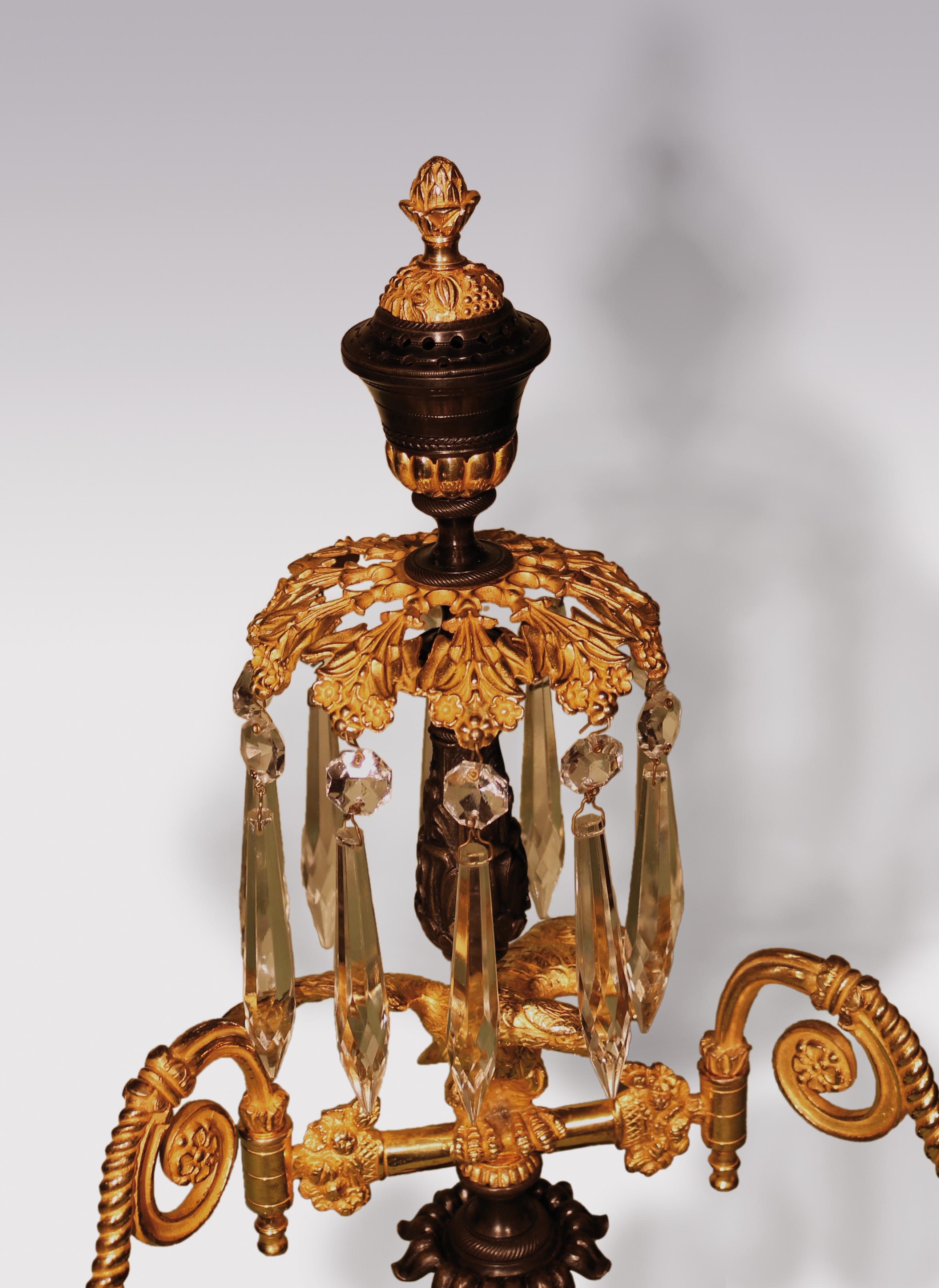 Pair of 19th Century Regency Period Bronze and Ormolu Two Light Candelabra 1