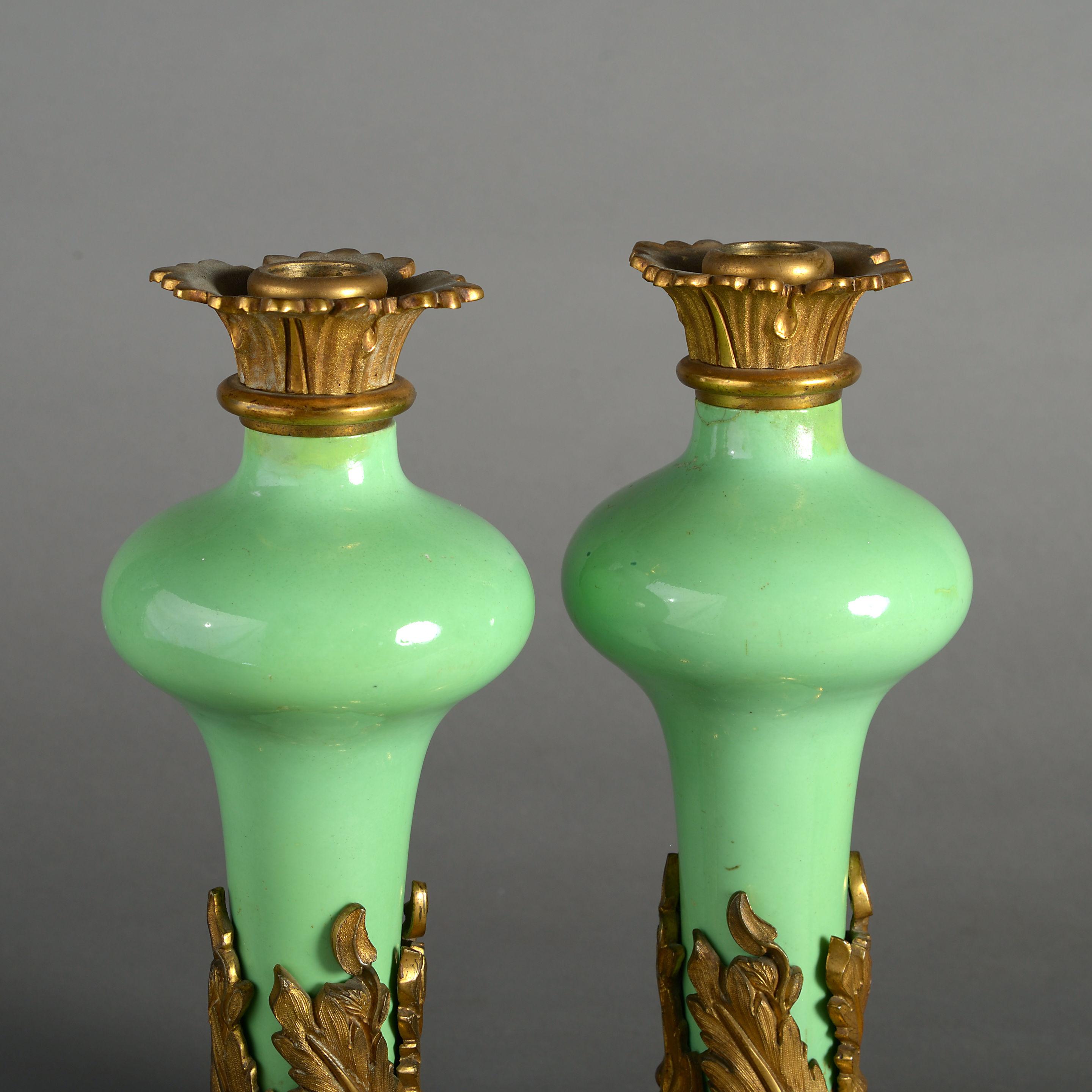 Pair of 19th Century Rococo Porcelain and Ormolu Candelabra In Good Condition In London, GB