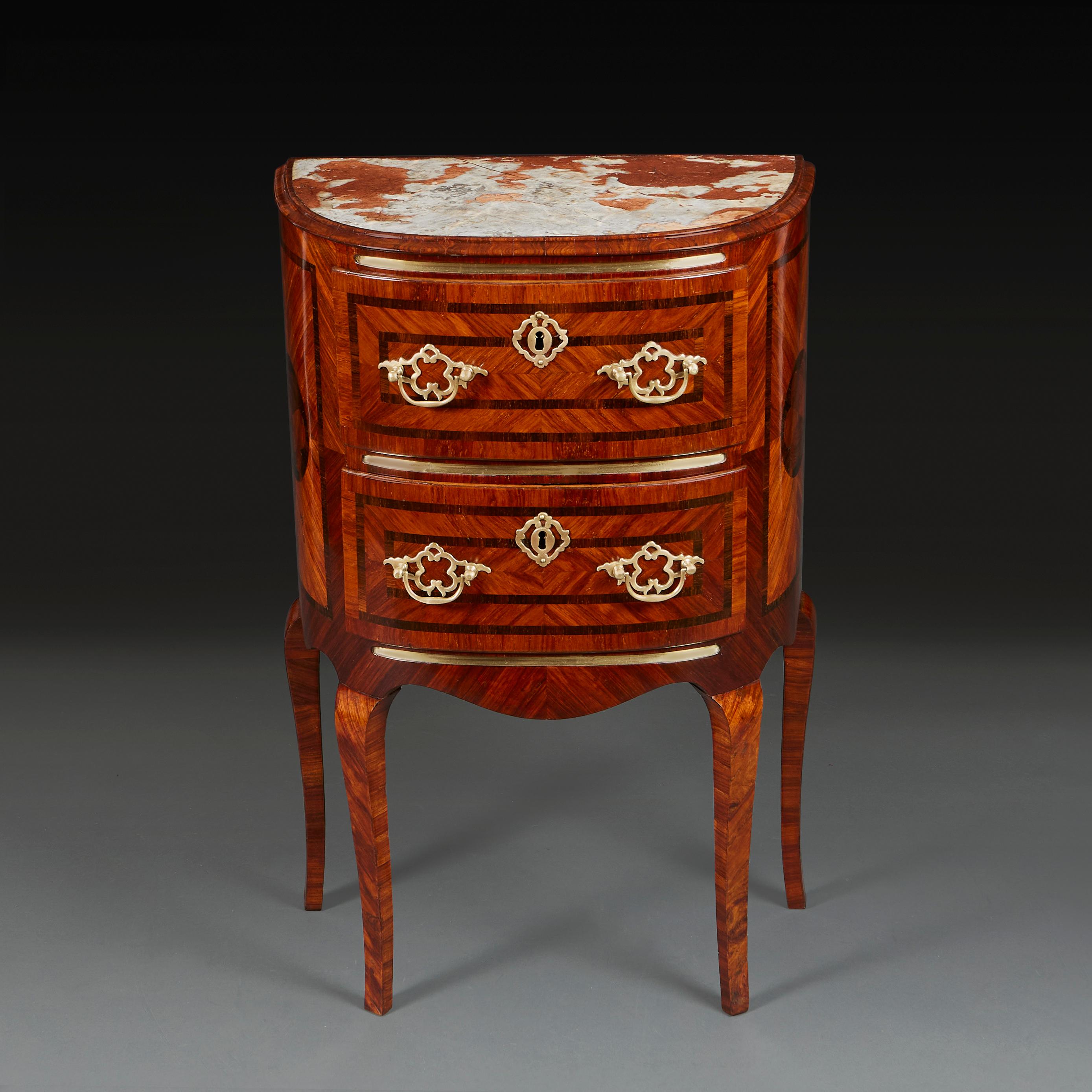 A Pair of 19th Century Roman Bedside Tables with Marquetry and Marble Tops In Good Condition For Sale In London, GB