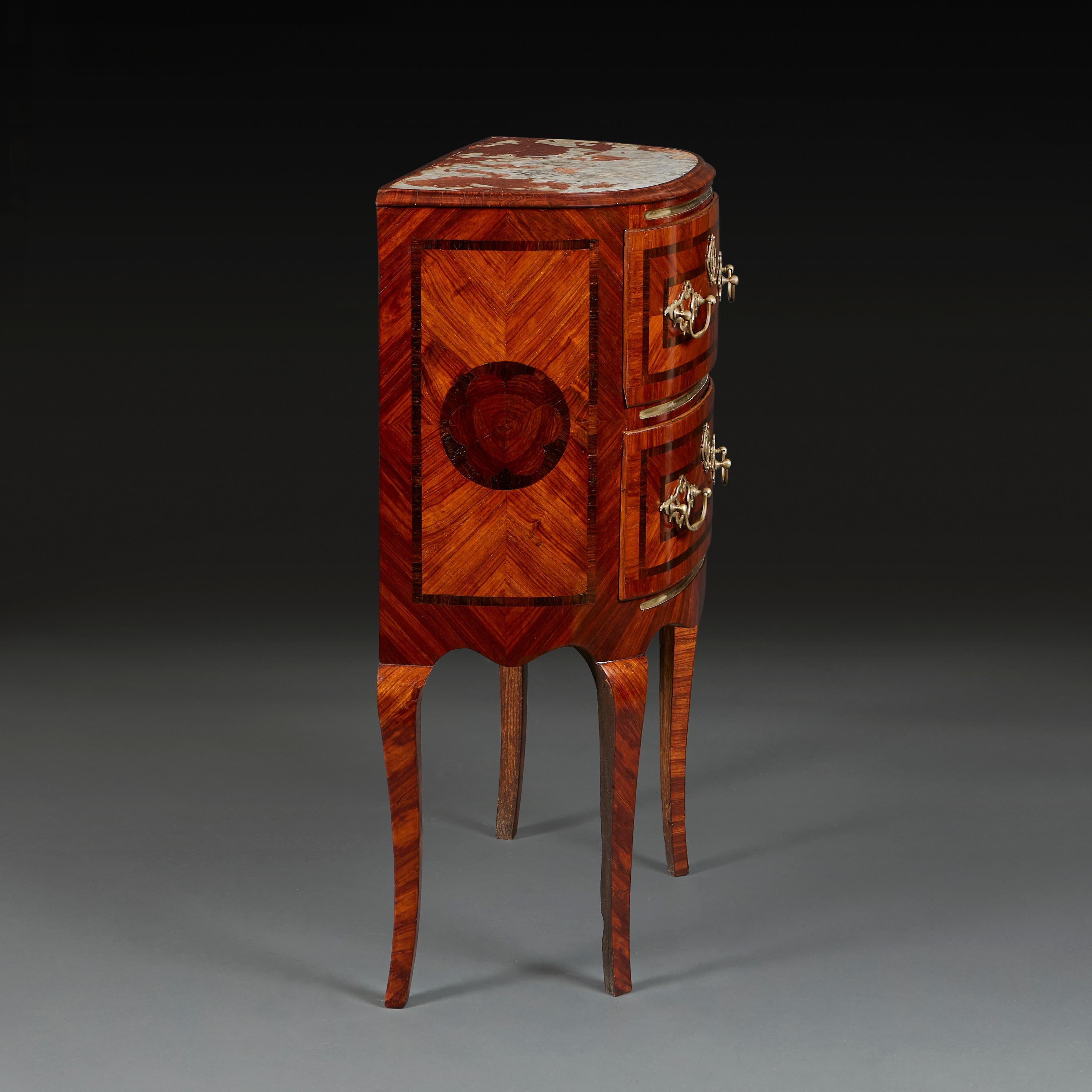 A Pair of 19th Century Roman Bedside Tables with Marquetry and Marble Tops For Sale 1