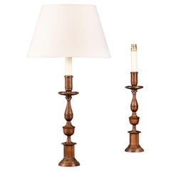 A Pair of 19th Century Rosewood Candlesticks as Lamps