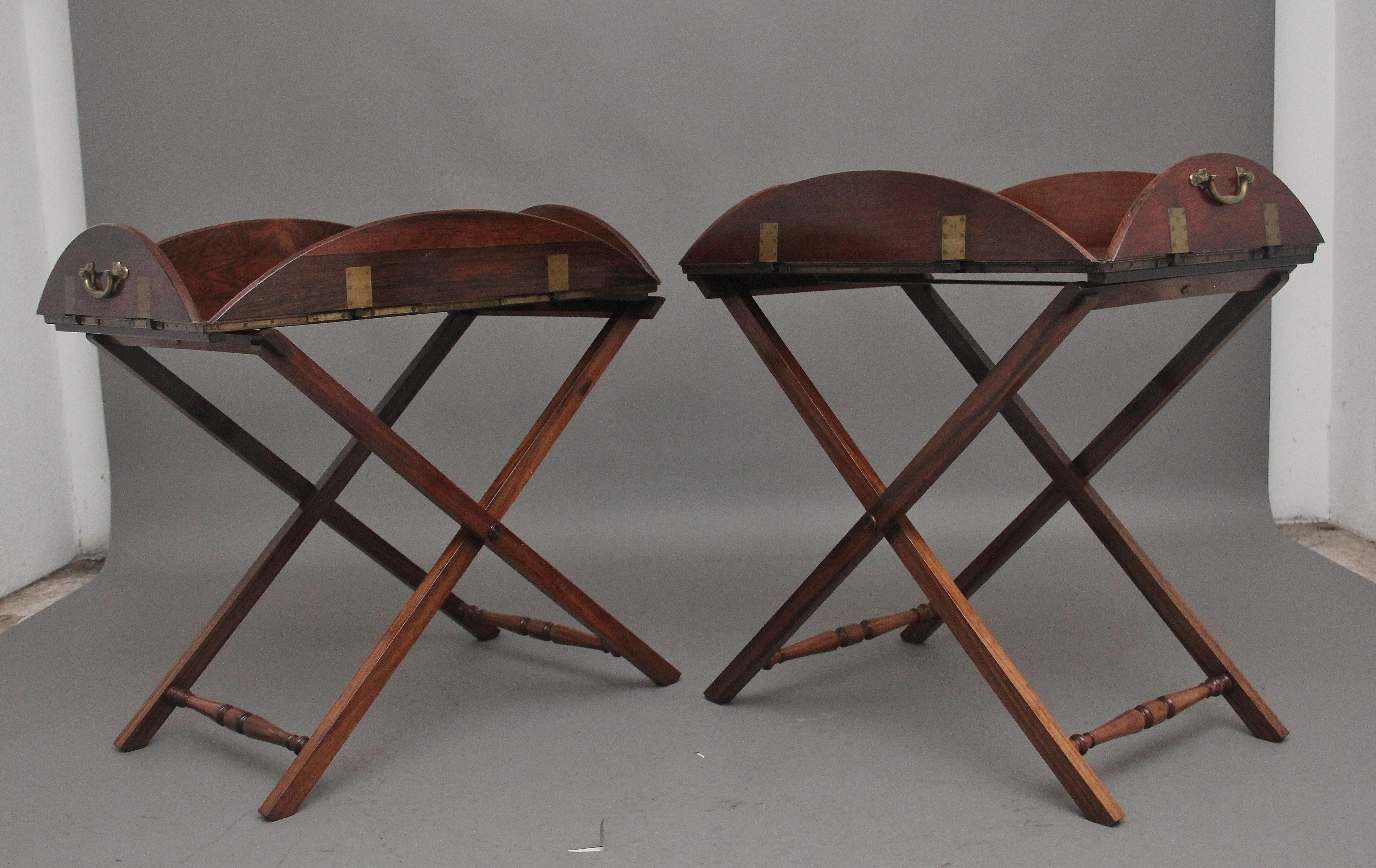 Victorian A pair of 19th Century rosewood folding butlers tray on stands For Sale