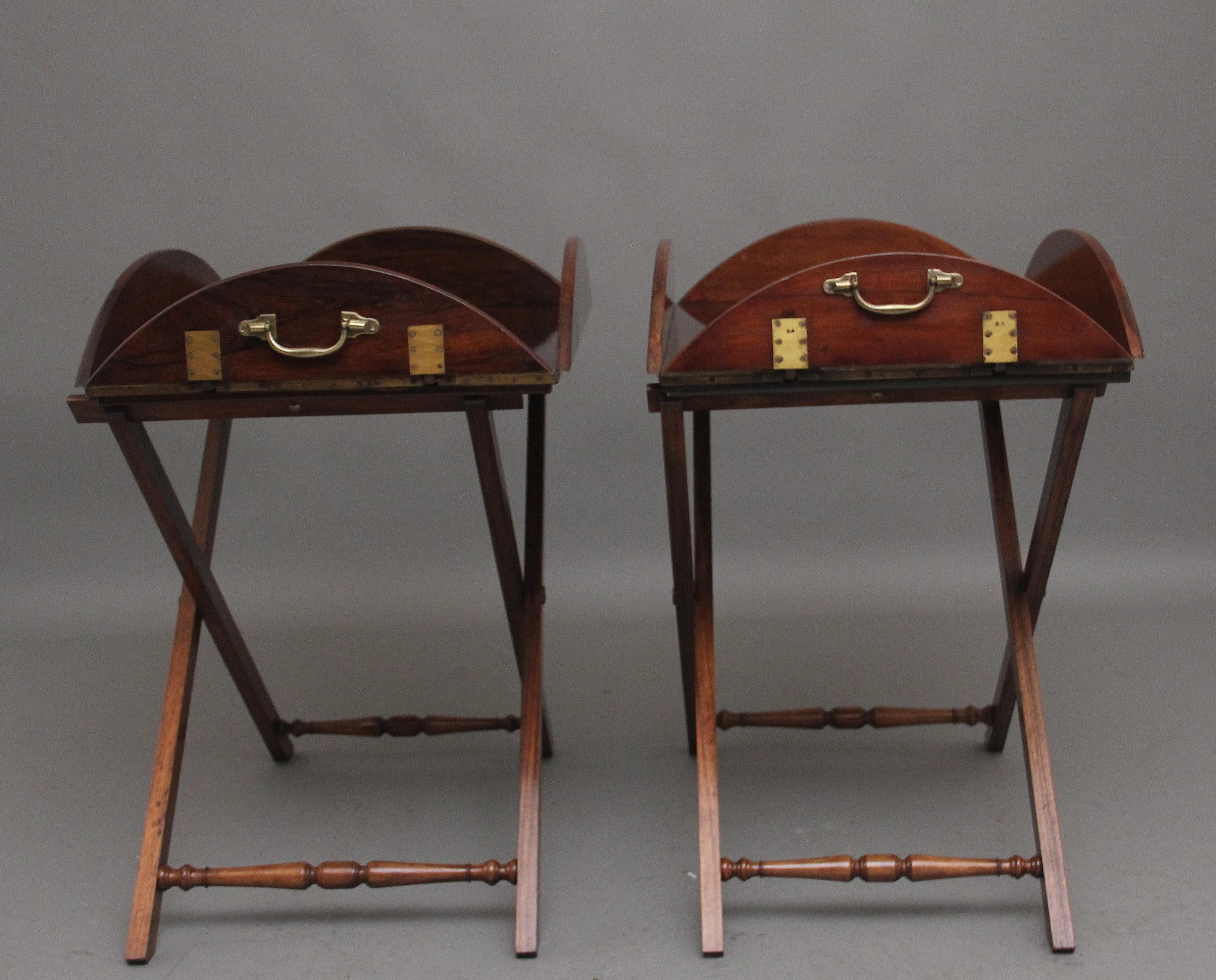 British A pair of 19th Century rosewood folding butlers tray on stands For Sale