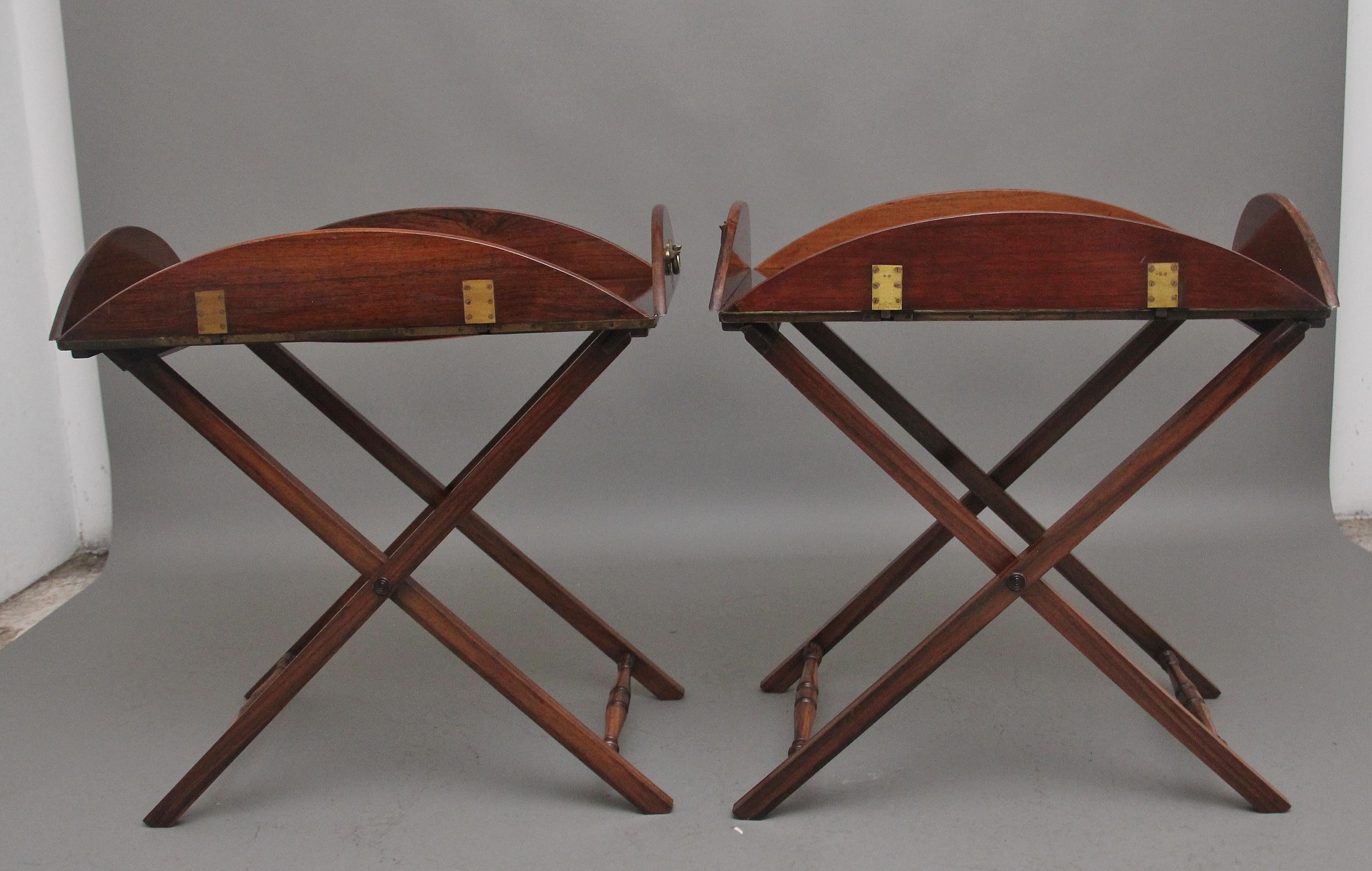 A pair of 19th Century rosewood folding butlers tray on stands In Good Condition For Sale In Martlesham, GB