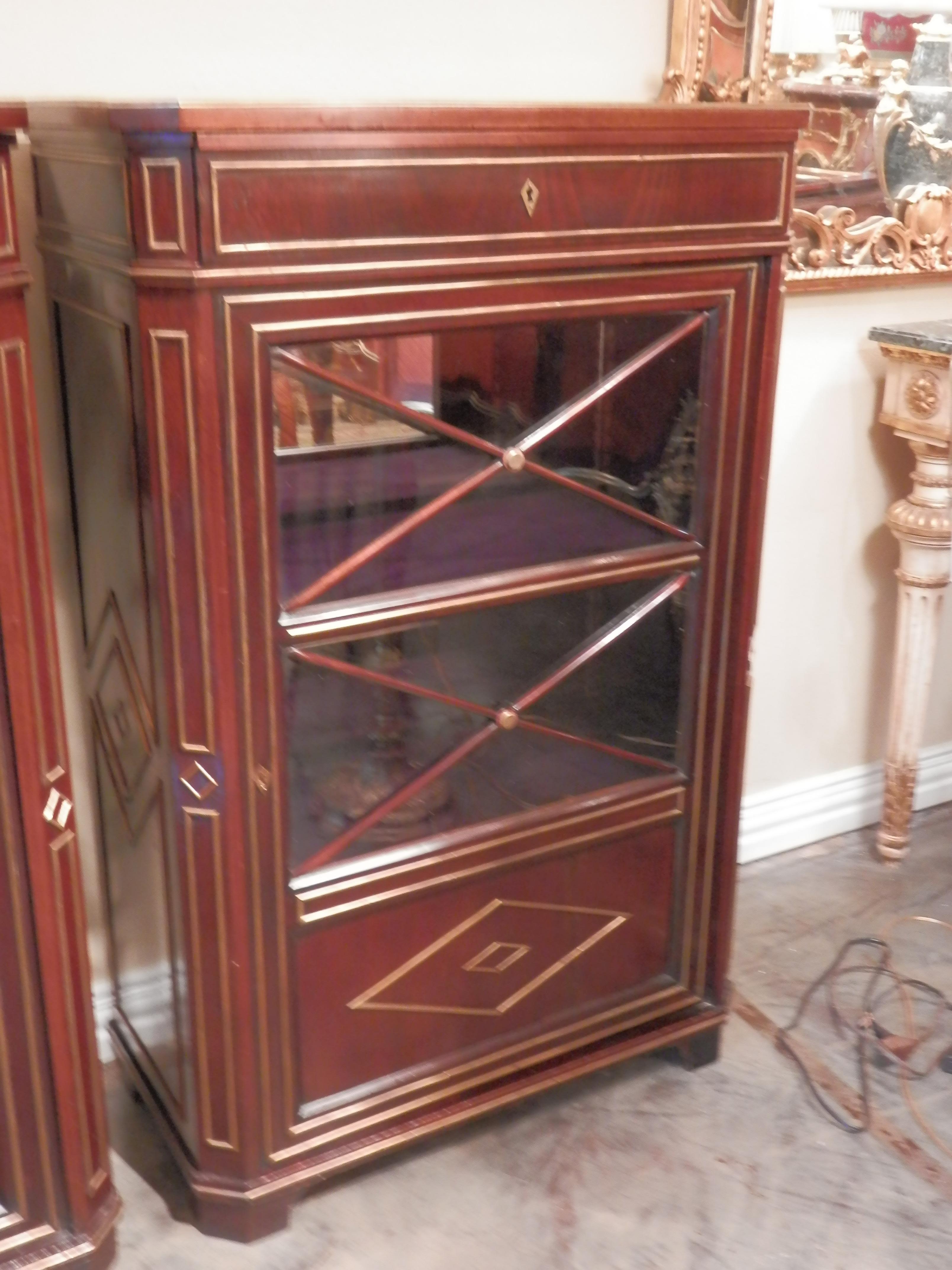 Pair of 19th Century Russian Mahogany and Brass Inlayed Cabinets In Good Condition For Sale In Dallas, TX