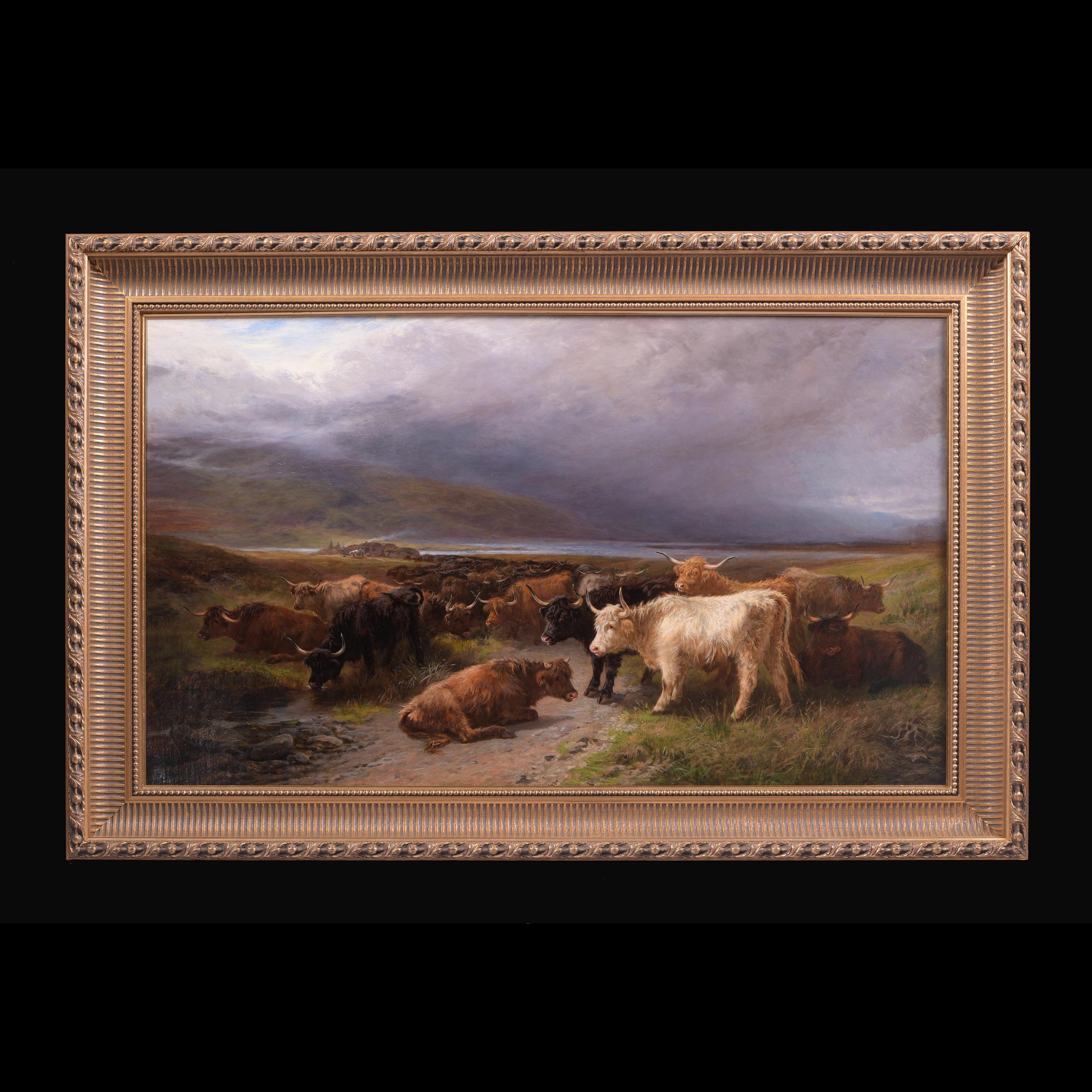 Ein prächtiges Paar schottischer Hochland-Rinderszenen von Henry Garland in modernen vergoldeten Rahmen...

Künstler: Henry Garland (1834-1913), Brite

Titel: 